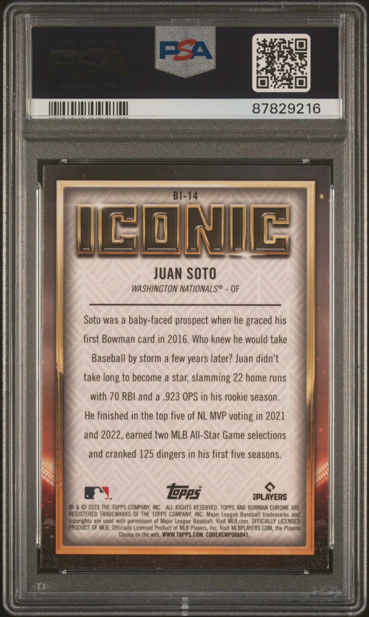 JUAN SOTO | 2023 BOWMAN CHROME MEGA BOX BOWMAN ICONIC BI14 | PSA GEM MT 10 - Image 2