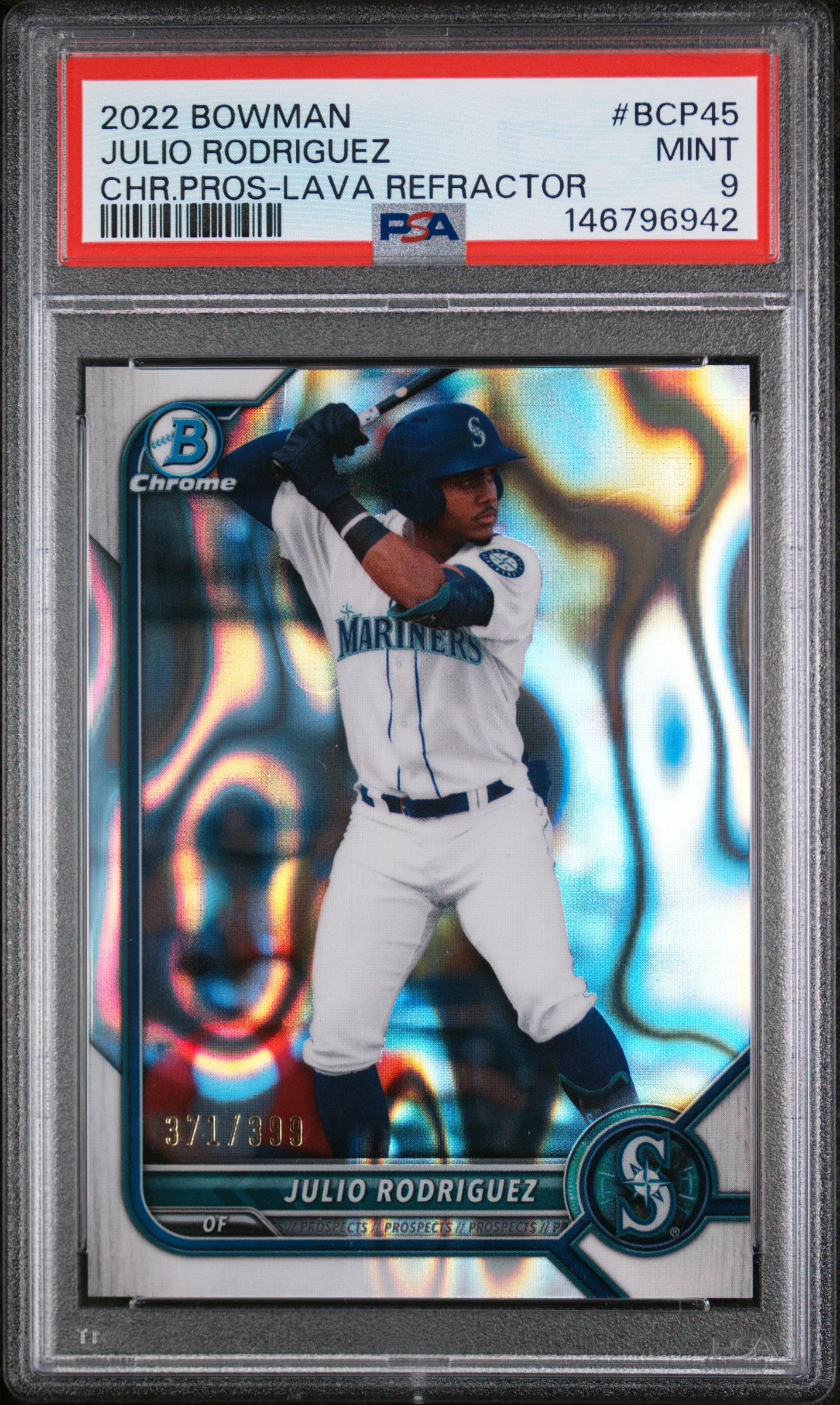 JULIO RODRIGUEZ | 2022 BOWMAN CHROME PROSPECTS BCP45 | CHR.PROS-LAVA REFRACTOR | PSA MINT 9
