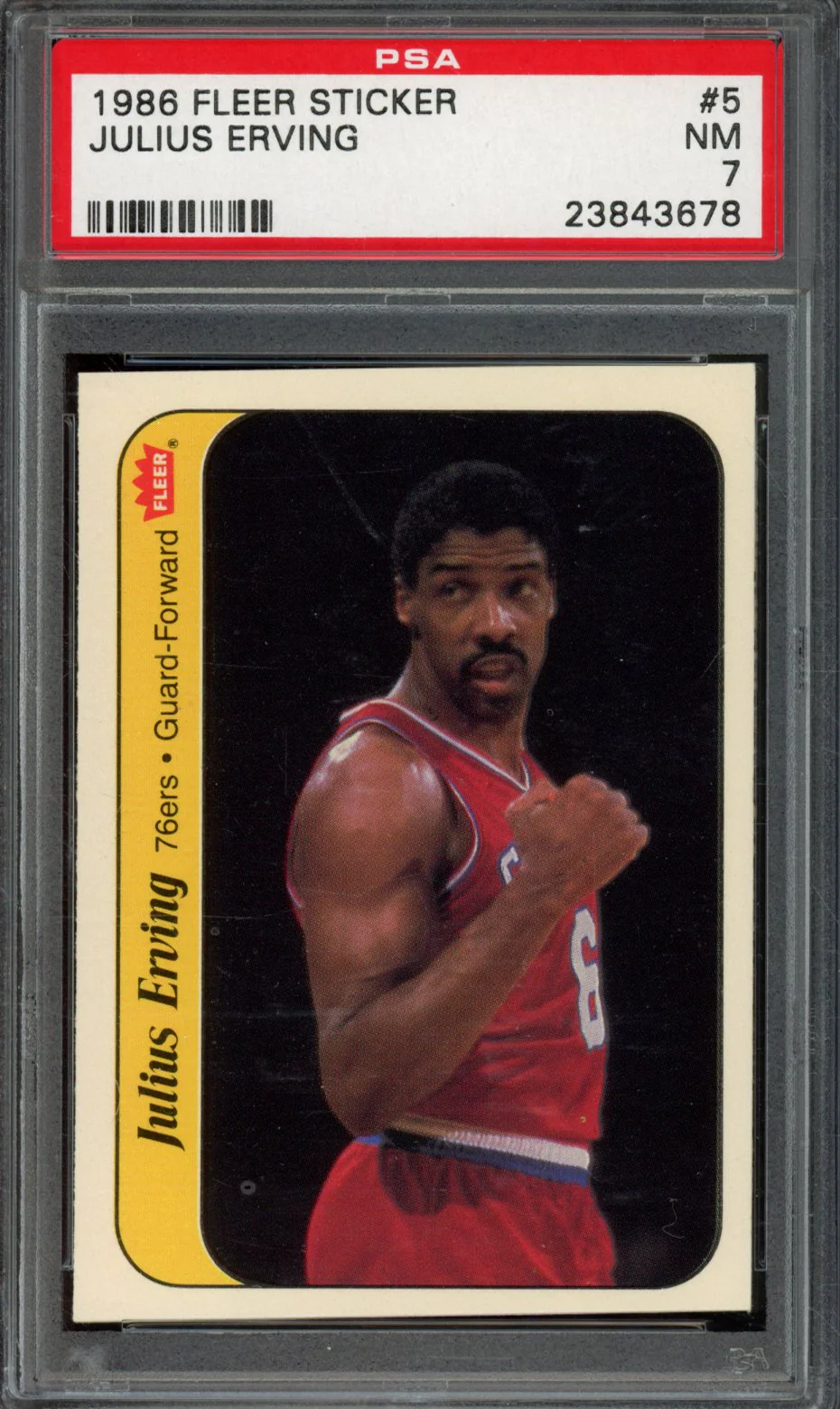 JULIUS ERVING | 1986 FLEER STICKER | PSA NM 7