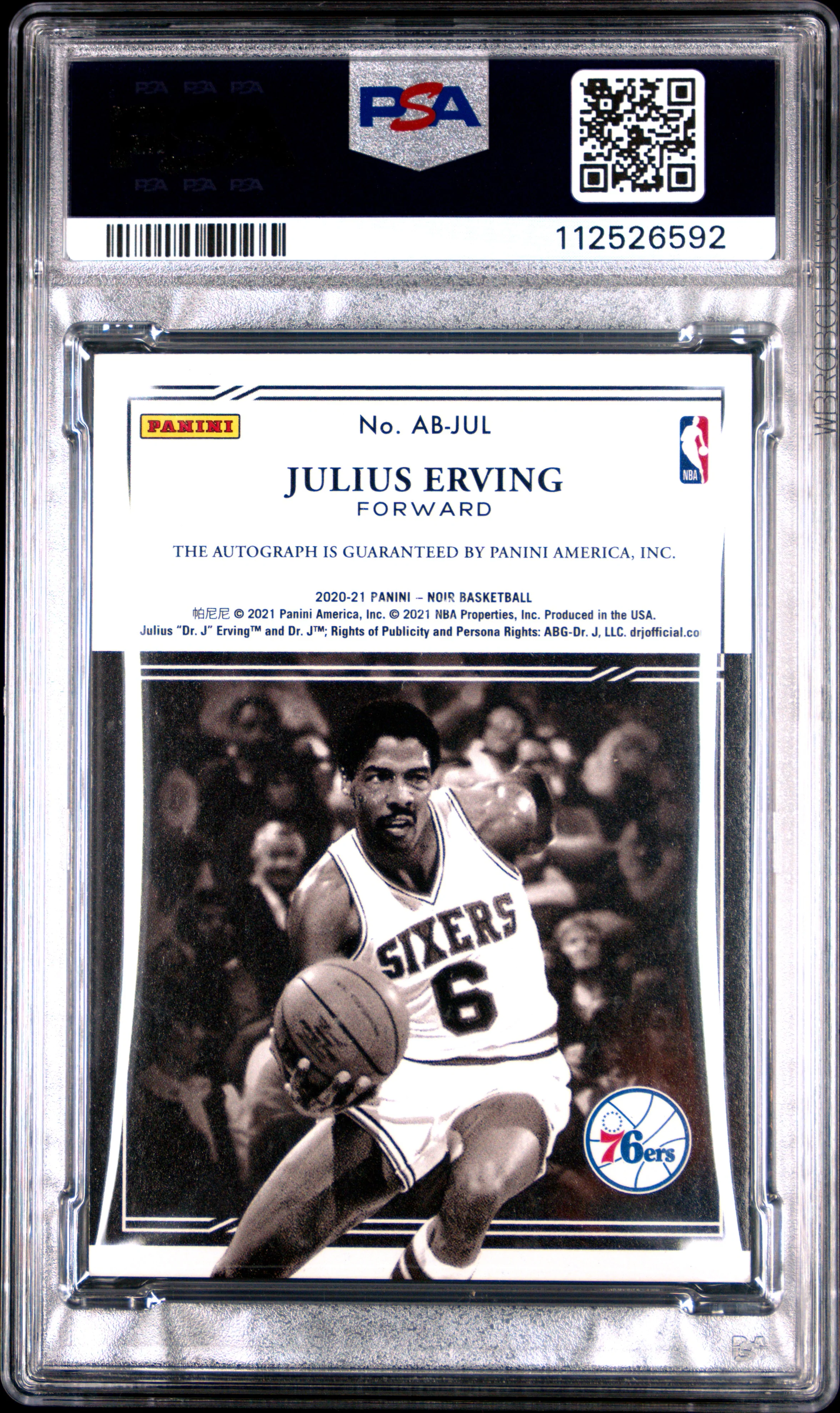JULIUS ERVING | 2023 PANINI NOIR UPDATE ABJUL | UPD-2020 AUTO NOIR B&W-PLT | PSA MINT 9 - Image 2