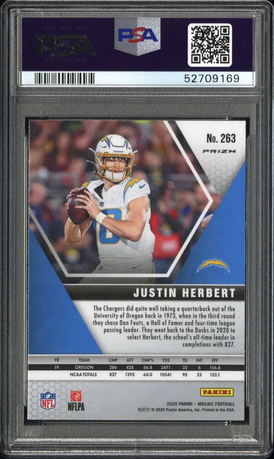 JUSTIN HERBERT | 2020 PANINI MOSAIC 263 | MOSAIC | PSA MINT 9 - Image 2