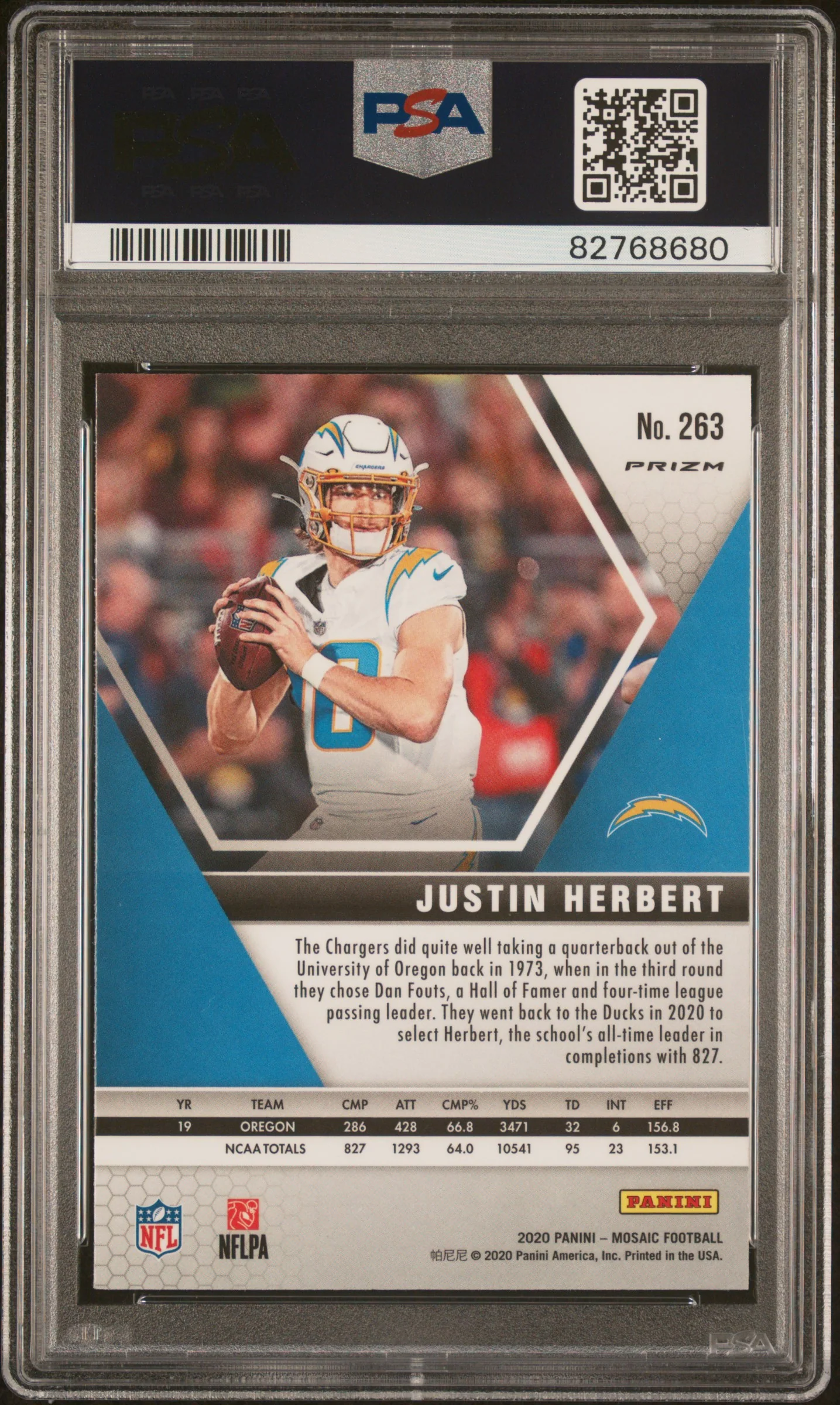 JUSTIN HERBERT | 2020 PANINI MOSAIC 263 | REACTIVE GREEN | PSA MINT 9 - Image 2