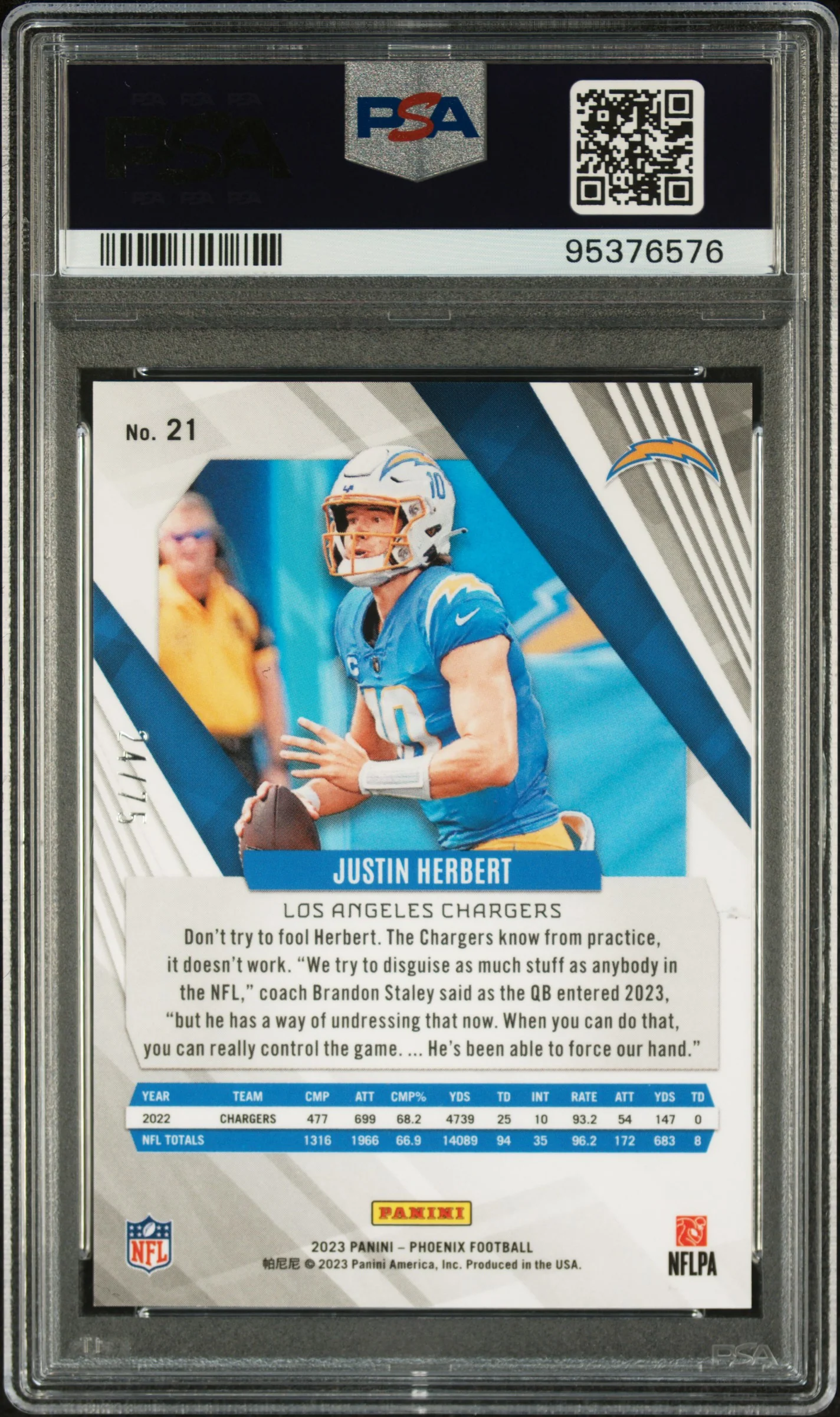 JUSTIN HERBERT | 2023 PANINI PHOENIX 21 | ORANGE | PSA GEM MT 10 - Image 2