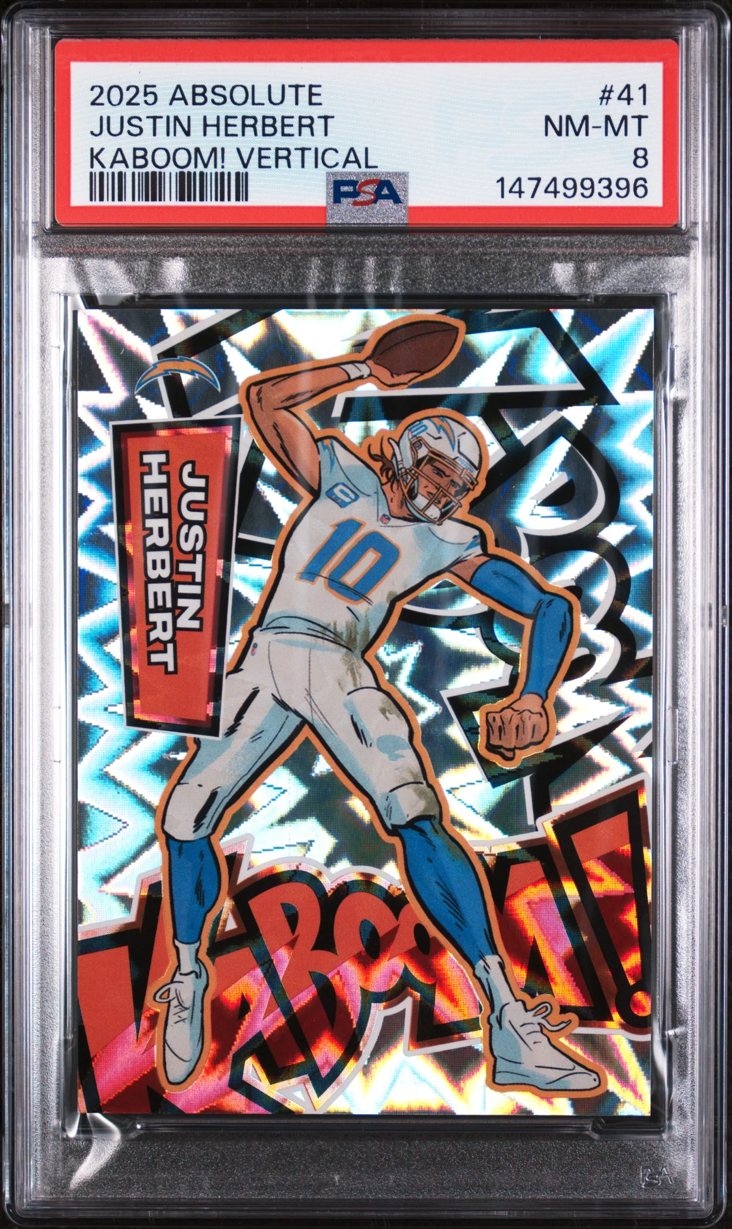 JUSTIN HERBERT | 2025 PANINI ABSOLUTE KABOOM! VERTICAL 41 | PSA NM-MT 8