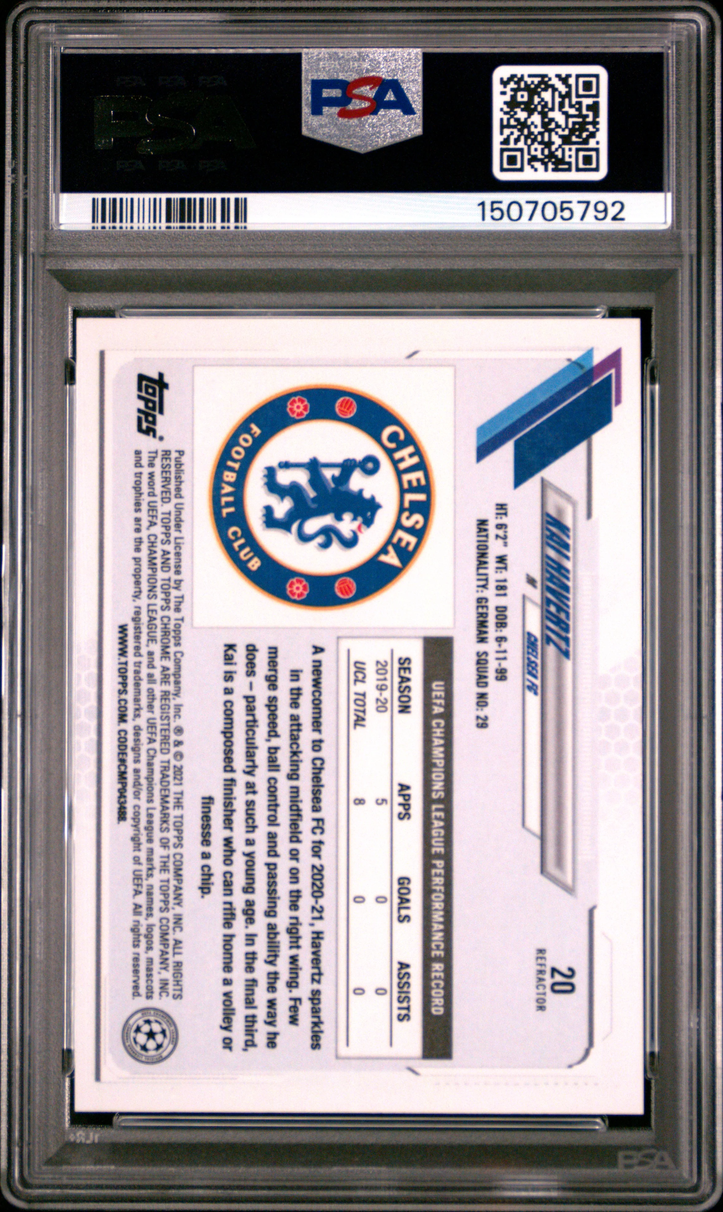 KAI HAVERTZ | 2020 TOPPS CHROME UEFA CHAMPIONS LEAGUE 20 | REFRACTOR | PSA GEM MT 10 - Image 2