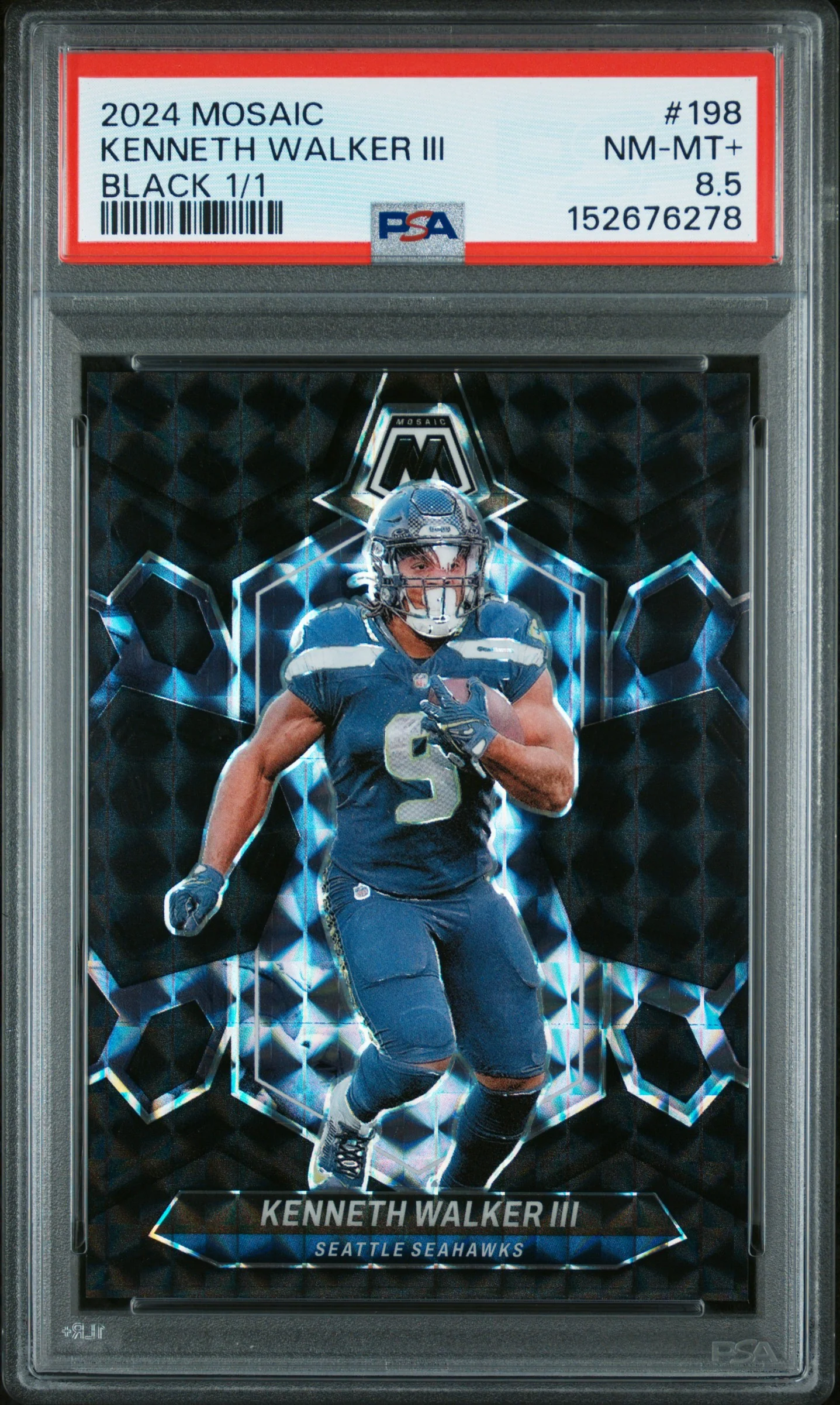 KENNETH WALKER III | 2024 PANINI MOSAIC 198 | BLACK 1/1 | PSA NM-MT+ 8.5