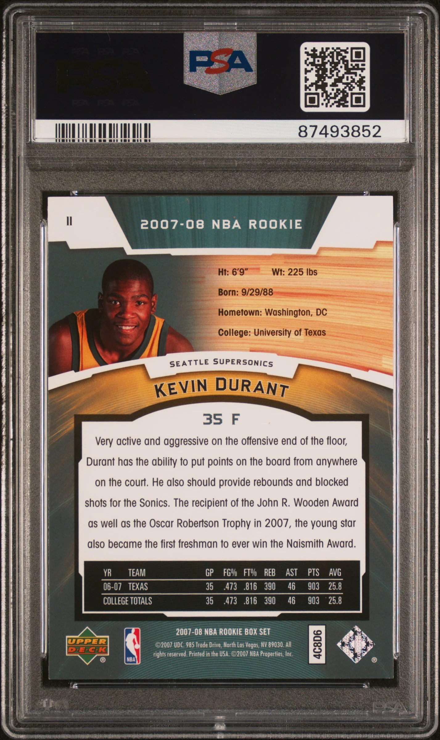 KEVIN DURANT | 2007 UPPER DECK ROOKIE BOX SET 11 | ROOKIE BOX SET | PSA MINT 9 - Image 2