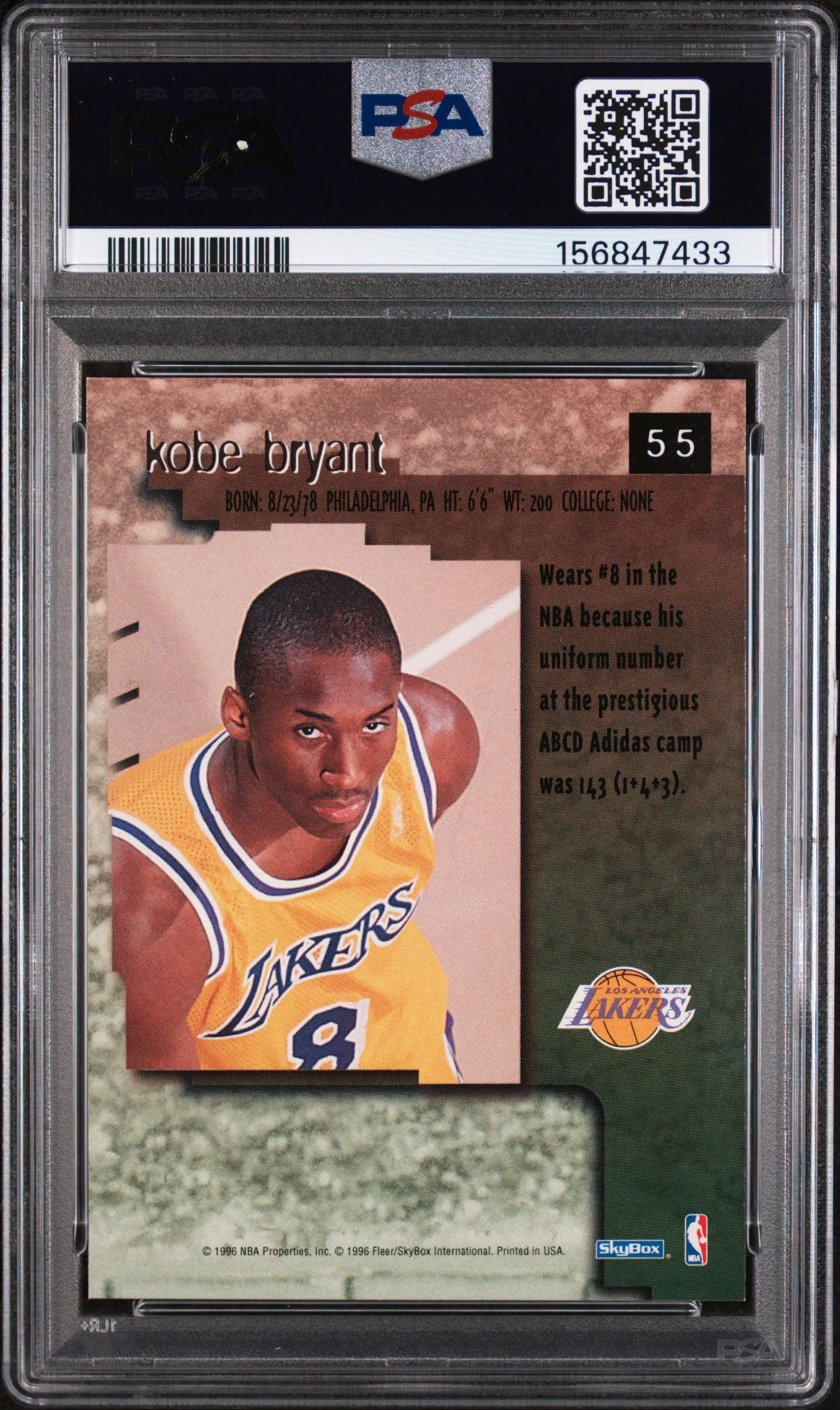 KOBE BRYANT | 1996 SKYBOX PREMIUM 55 | PSA MINT 9 - Image 2