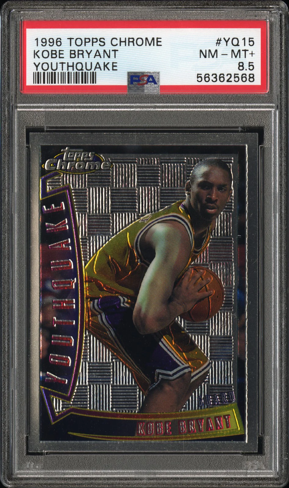 KOBE BRYANT | 1996 TOPPS CHROME YOUTHQUAKE YQ15 | YOUTHQUAKE | PSA NM-MT+ 8.5