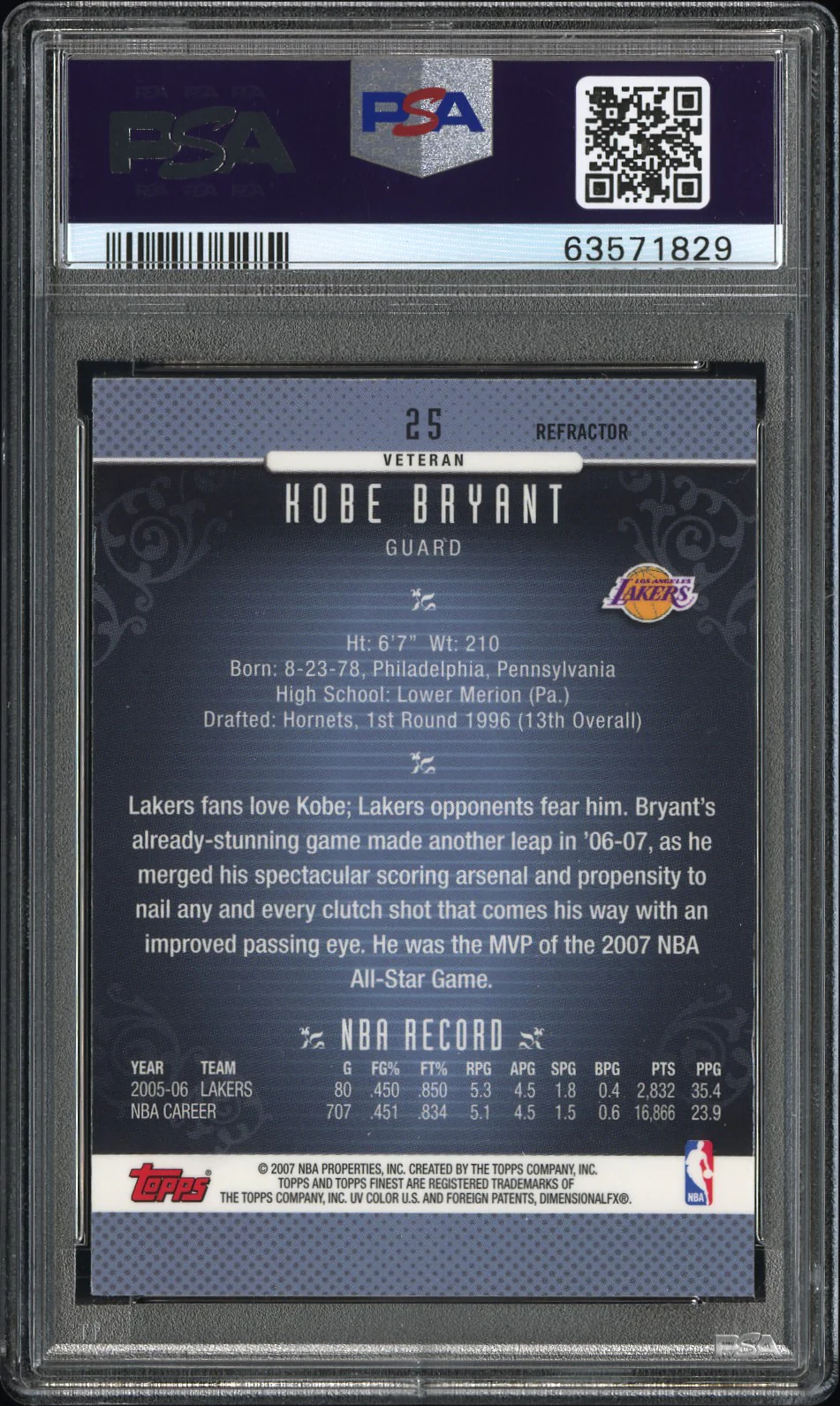 KOBE BRYANT | 2006 FINEST 25 | REFRACTOR | PSA GEM MT 10 - Image 2