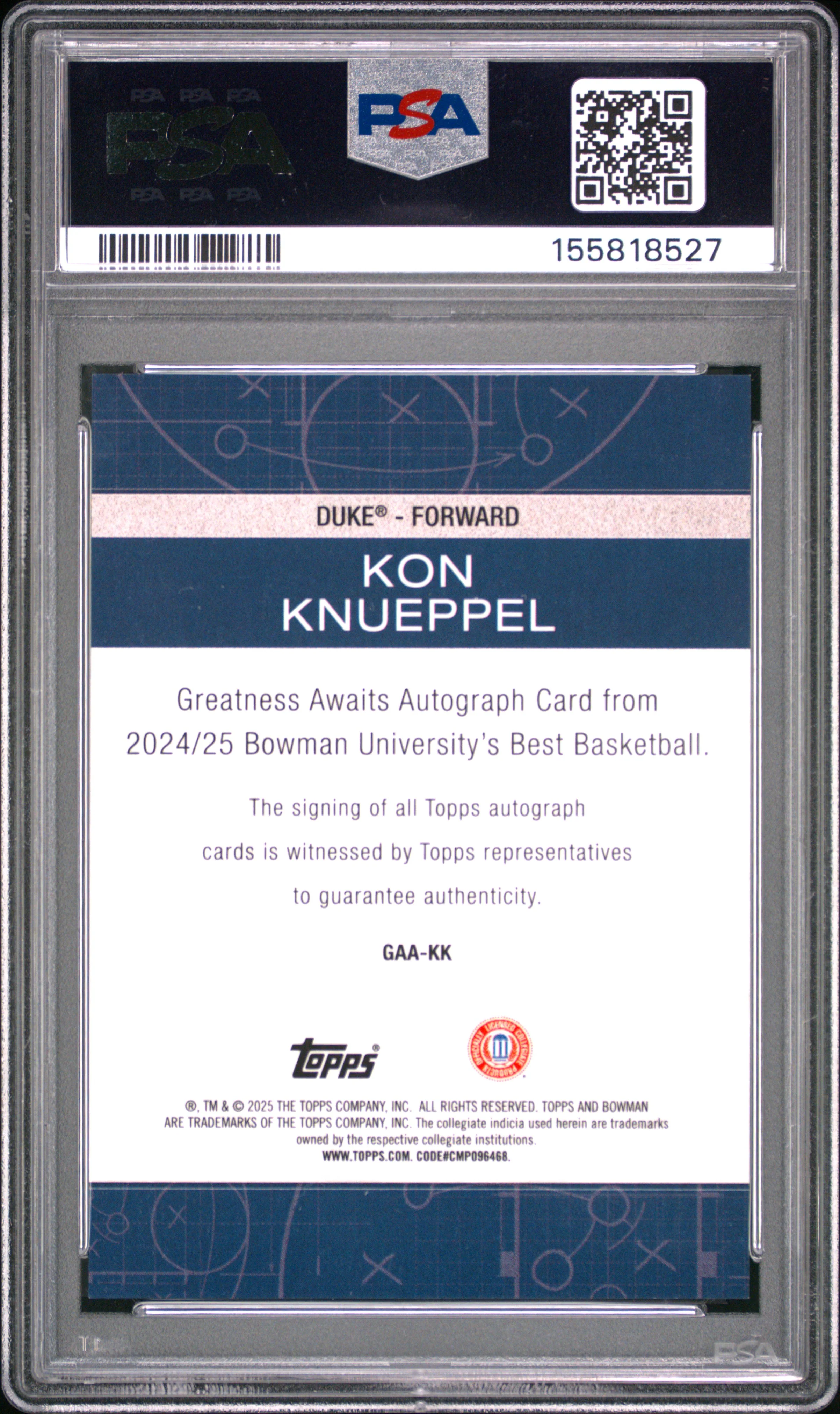 KON KNUEPPEL | 2024 BOWMAN UNIVERSITY BEST GREATNESS AWAITS AUTOGRAPHS GAAKK | GREATNESS AWAITS AUTO-GEO | PSA MINT 9 - Image 2
