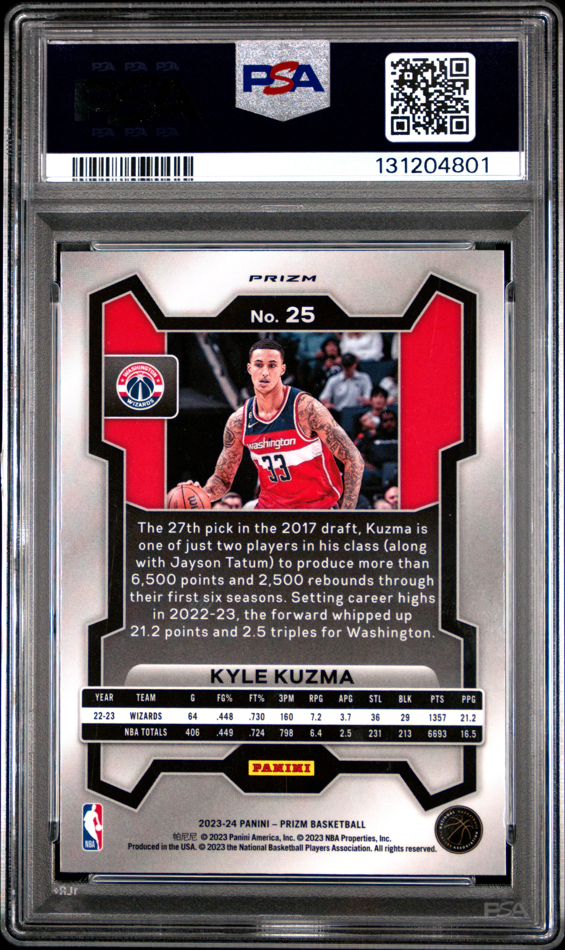 KYLE KUZMA | 2023 PANINI PRIZM 25 | RED SPARKLE | PSA GEM MT 10 - Image 2