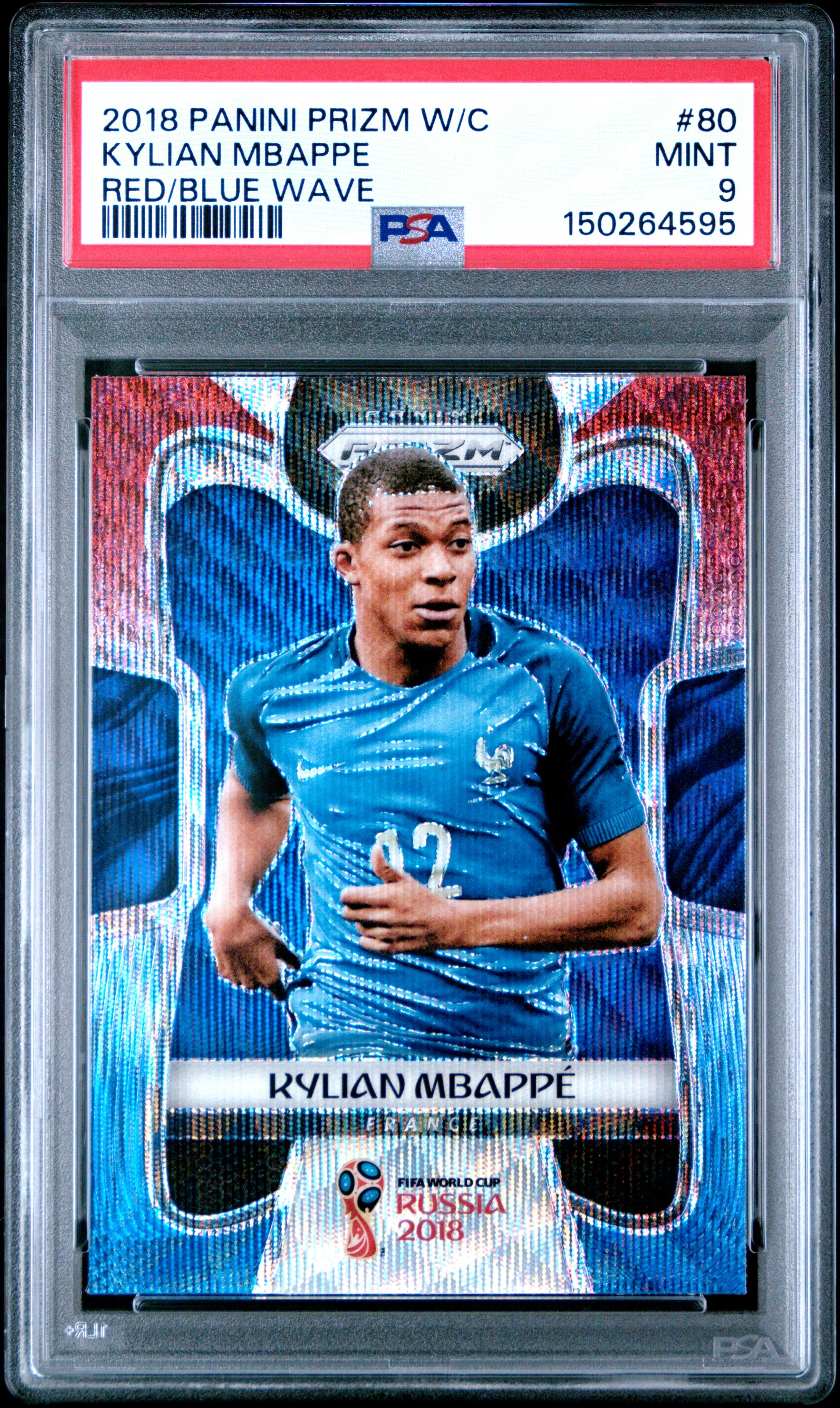 KYLIAN MBAPPE | 2018 PANINI PRIZM WORLD CUP 80 | RED/BLUE WAVE | PSA MINT 9