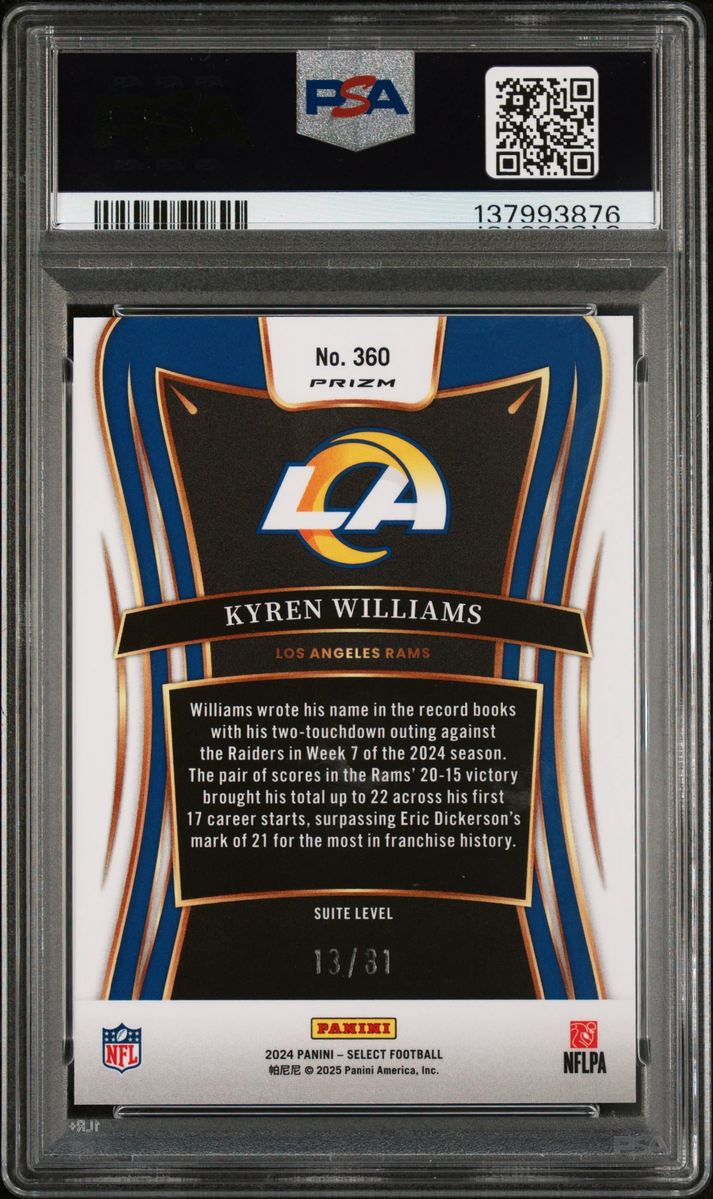 KYREN WILLIAMS | 2024 PANINI SELECT 360 | DRAGON SCALE PRIZM | PSA GEM MT 10 - Image 2