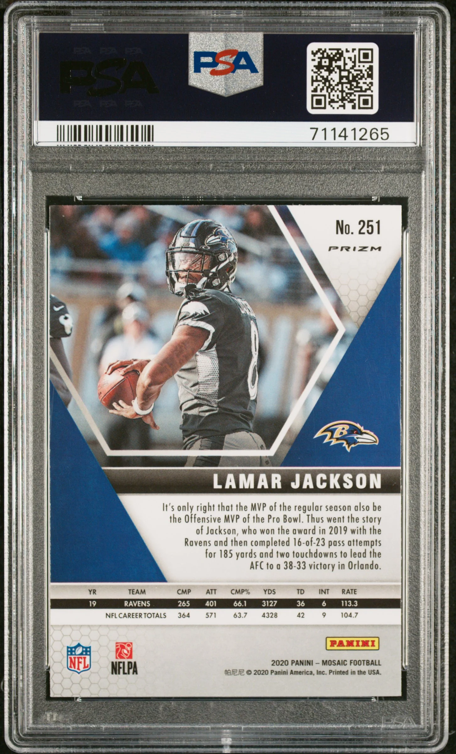 LAMAR JACKSON | 2020 PANINI MOSAIC 251 | GENESIS | PSA GEM MT 10 - Image 2