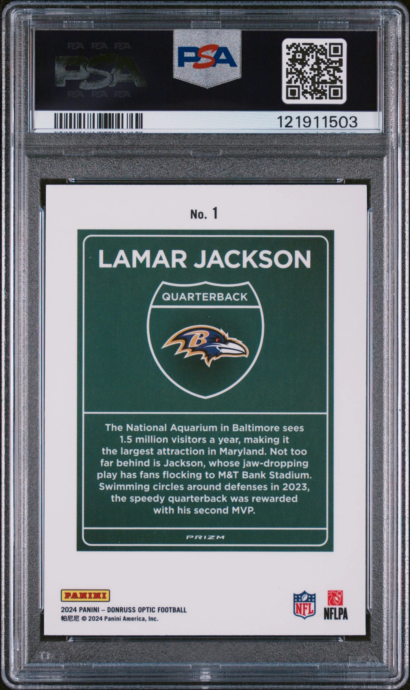 LAMAR JACKSON | 2024 PANINI DONRUSS OPTIC DOWNTOWN! 1 | PSA MINT 9 - Image 2