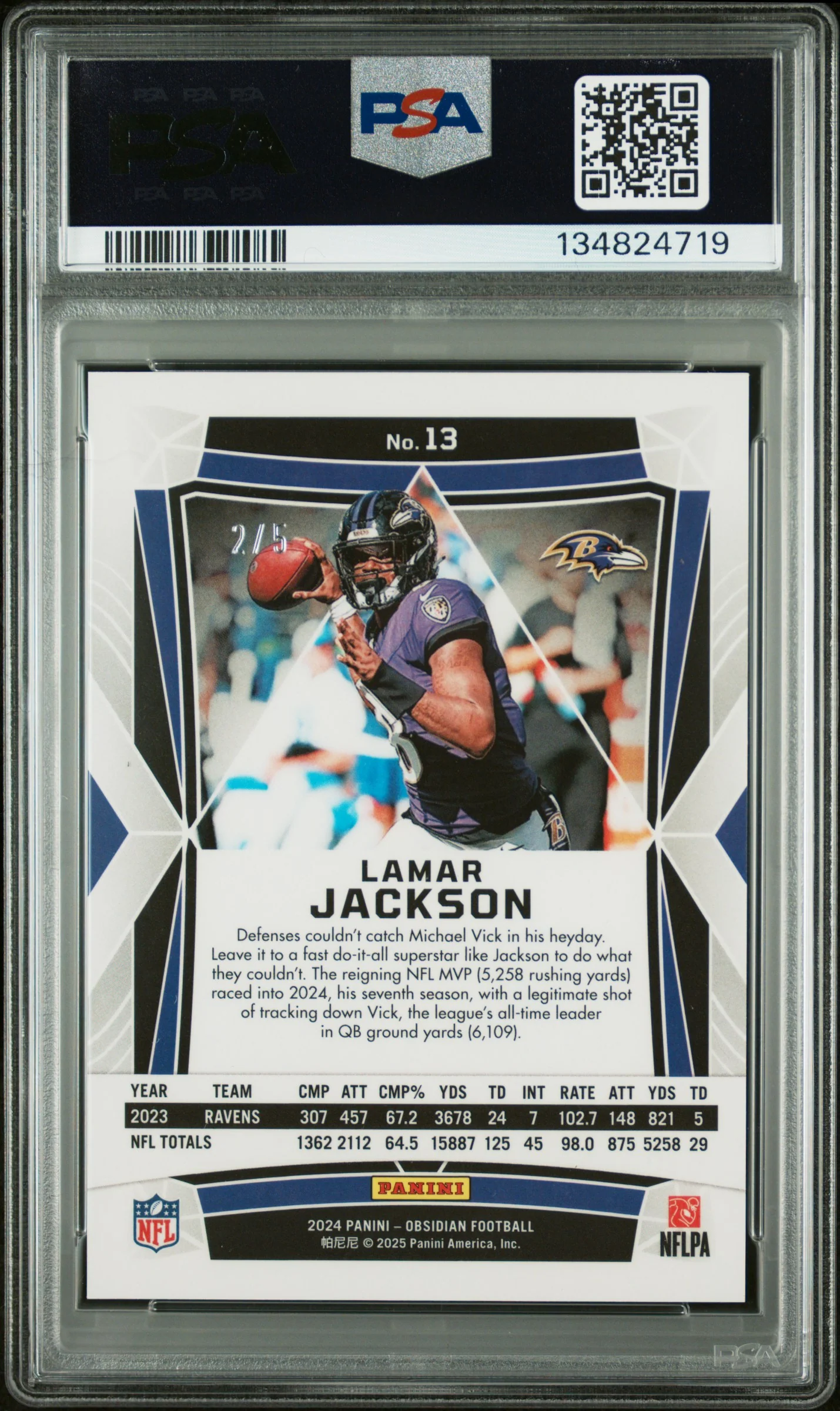 LAMAR JACKSON | 2024 PANINI OBSIDIAN 13 | GREEN | PSA GEM MT 10 - Image 2