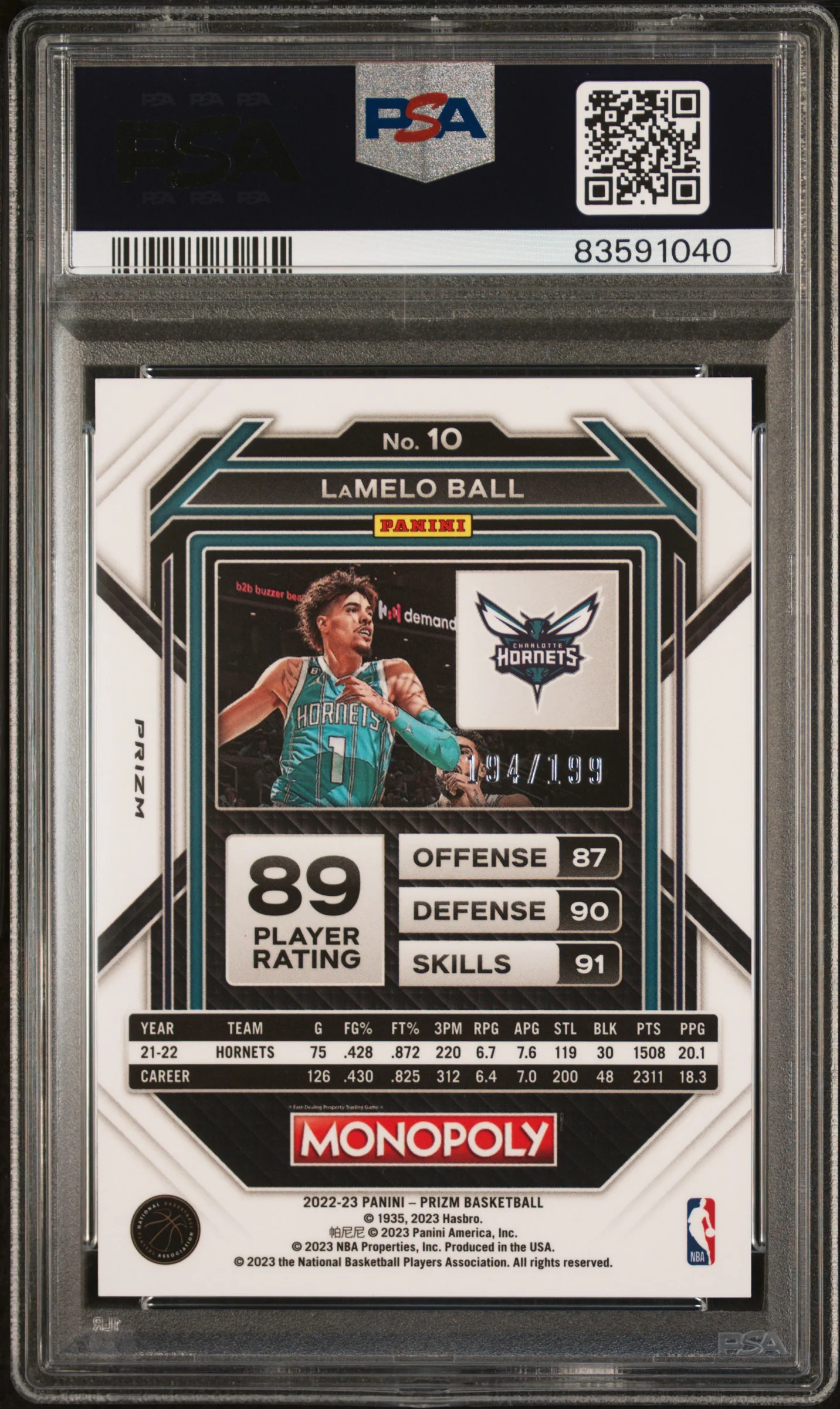 LaMELO BALL | 2022 PANINI PRIZM MONOPOLY 10 | LIGHT BLUE | PSA GEM MT 10 - Image 2