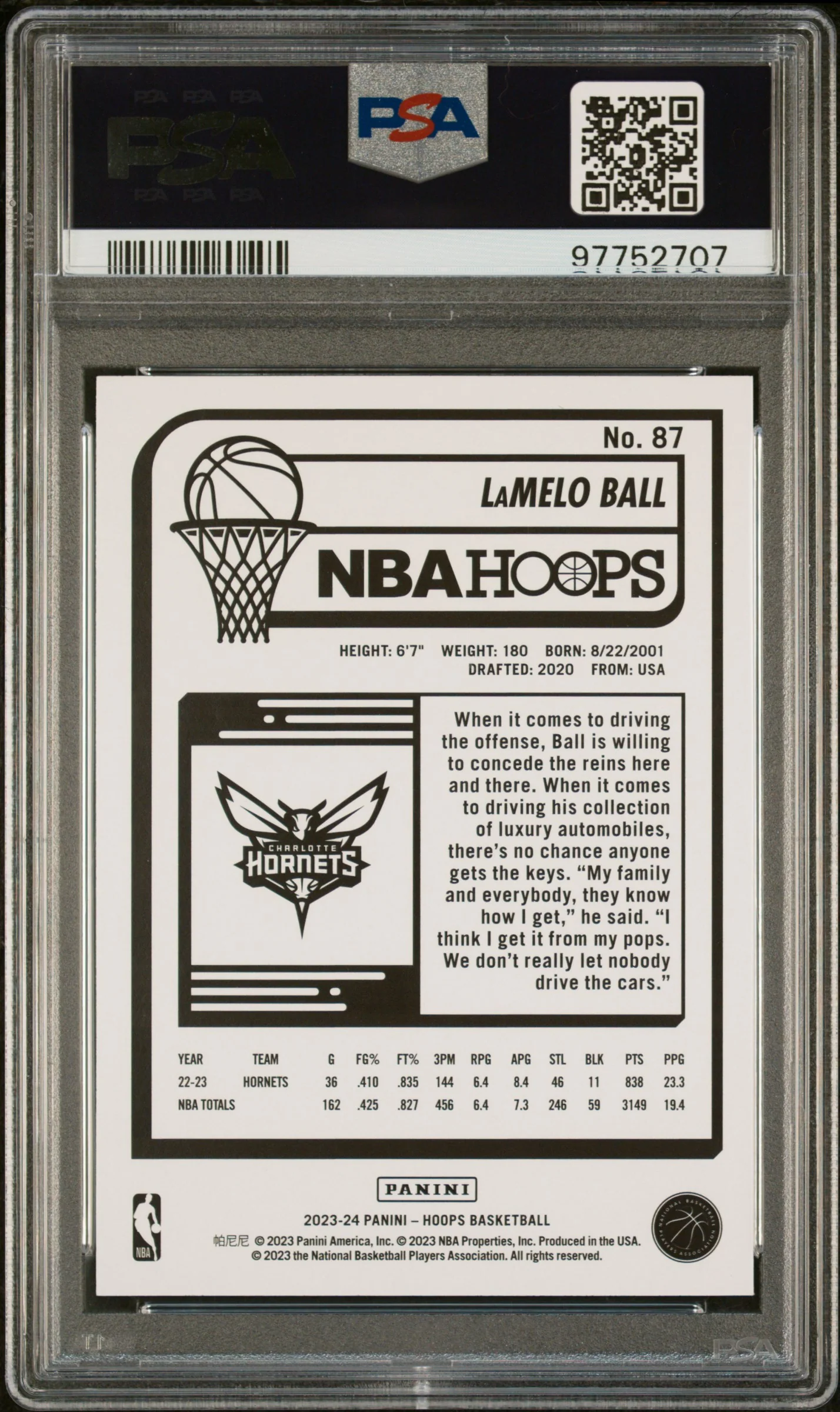 LaMELO BALL | 2023 PANINI NBA HOOPS 87 | PSA GEM MT 10 - Image 2