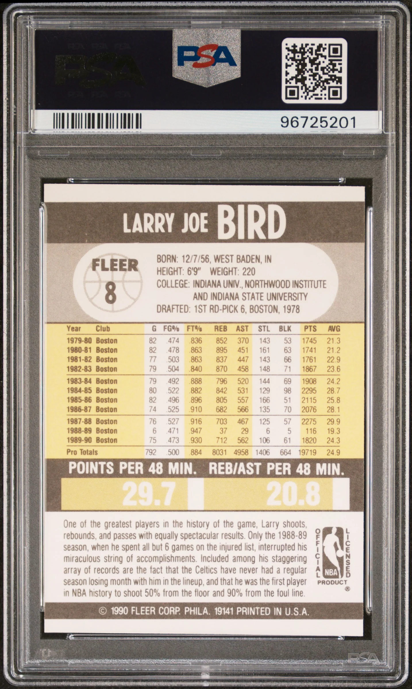 LARRY BIRD | 1990 FLEER 8 | PSA NM-MT 8 - Image 2