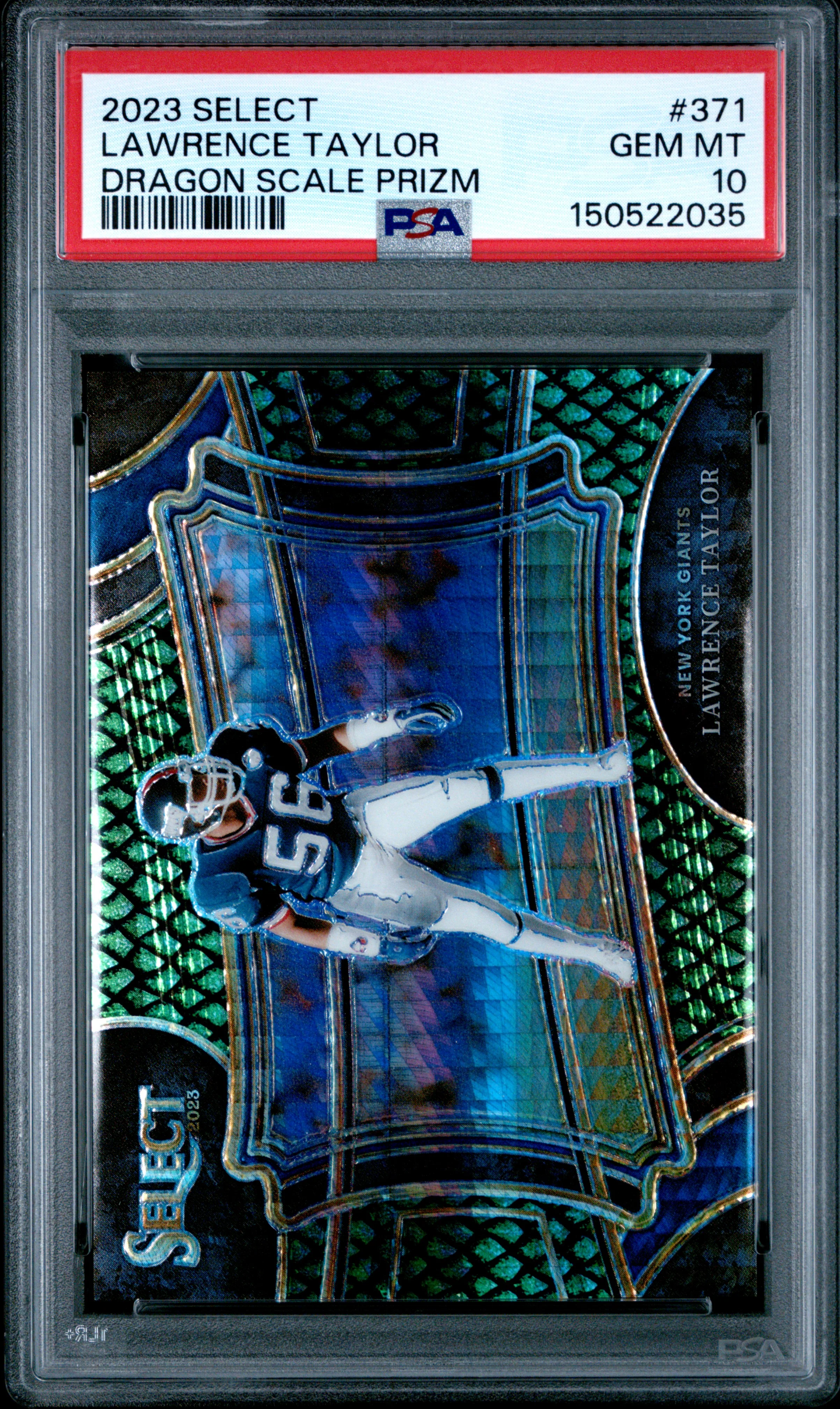 LAWRENCE TAYLOR | 2023 PANINI SELECT 371 | DRAGON SCALE PRIZM | PSA GEM MT 10