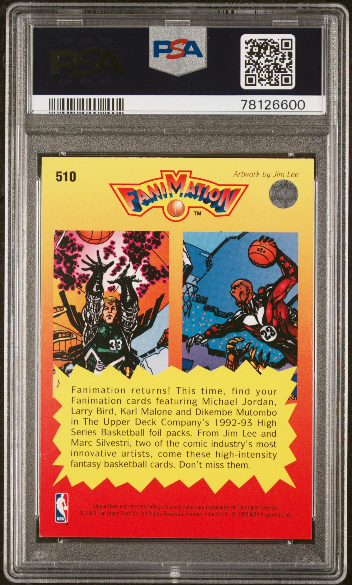 L.BIRD/M.JORDAN | 1992 UPPER DECK 510 | FANIMATION | PSA MINT 9 - Image 2