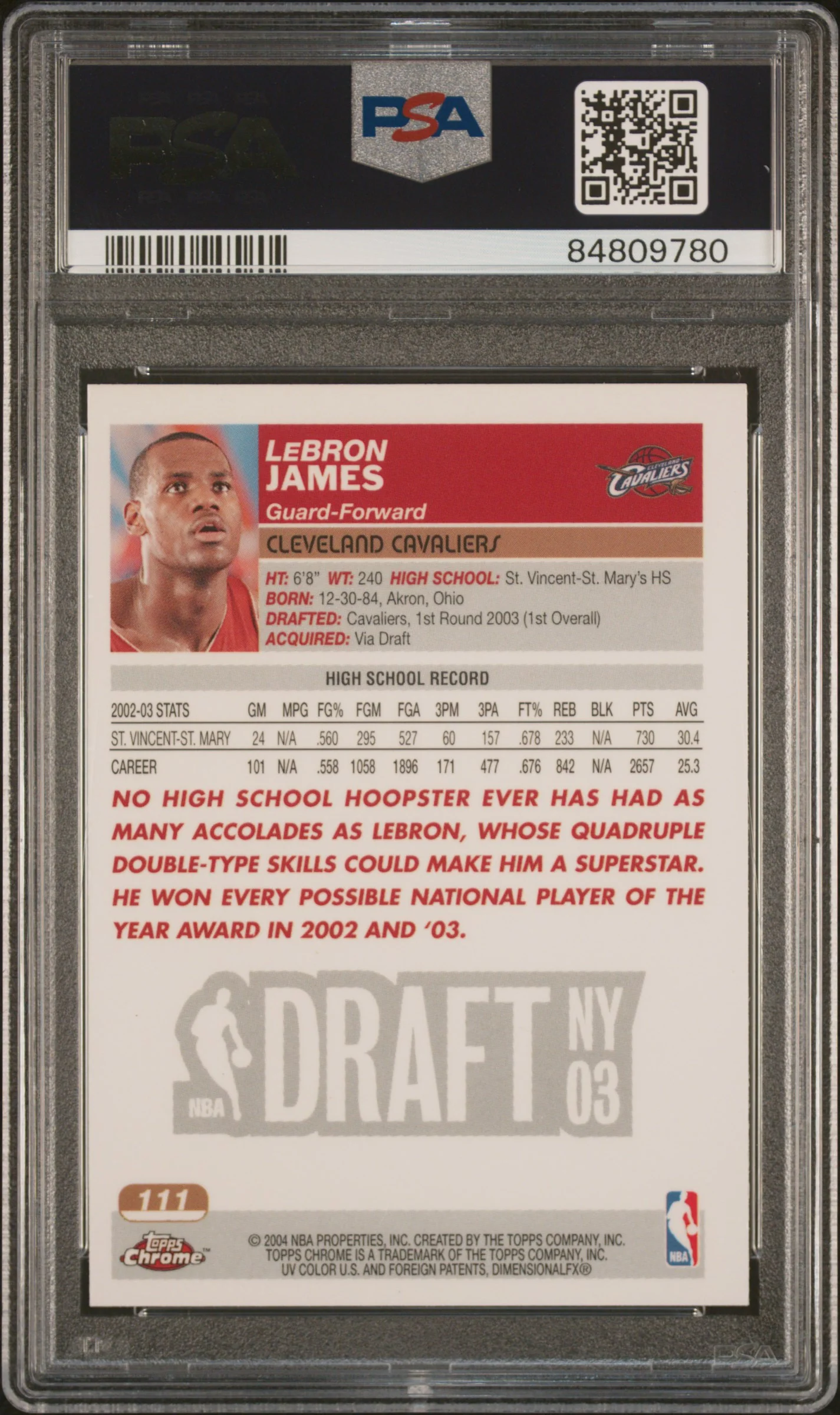 LeBRON JAMES | 2003 TOPPS CHROME 111 | PSA NM-MT 8 - Image 2