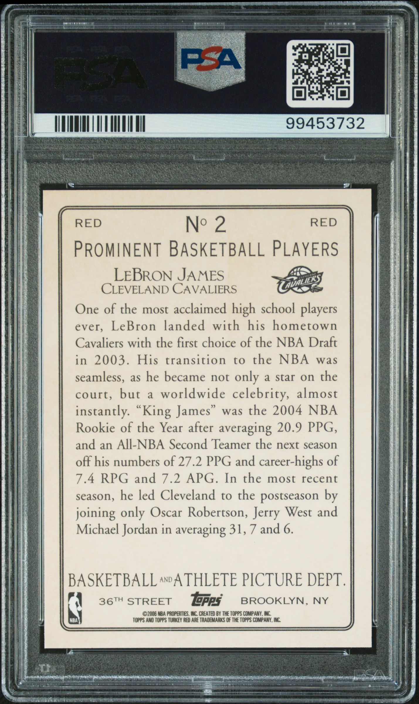 LeBRON JAMES | 2006 TOPPS TURKEY RED 2 | RED | PSA NM-MT 8 - Image 2