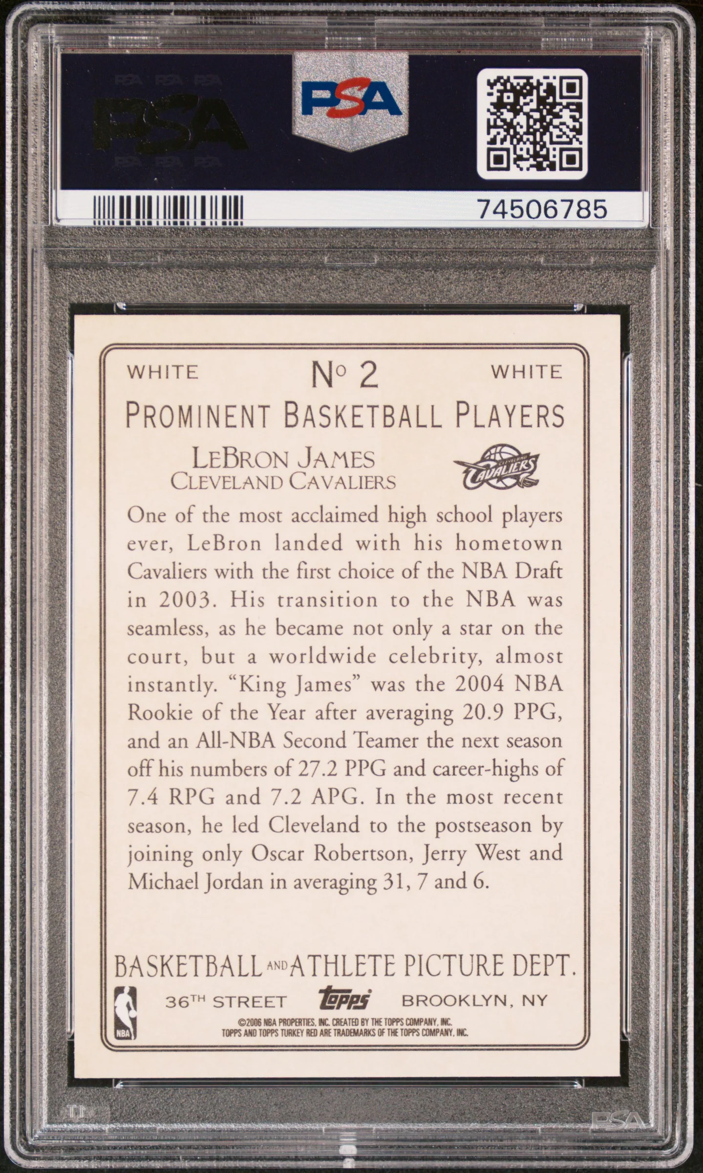 LeBRON JAMES | 2006 TOPPS TURKEY RED 2 | WHITE | PSA MINT 9 - Image 2