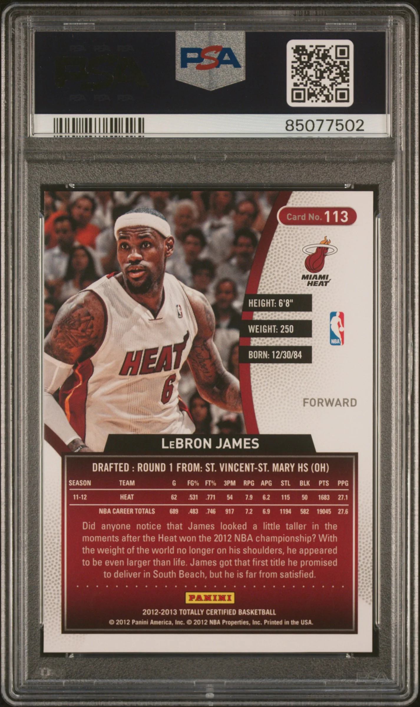 LeBRON JAMES | 2012 PANINI TOTALLY CERTIFIED 113 | TOTALLY BLUE | PSA GEM MT 10 - Image 2