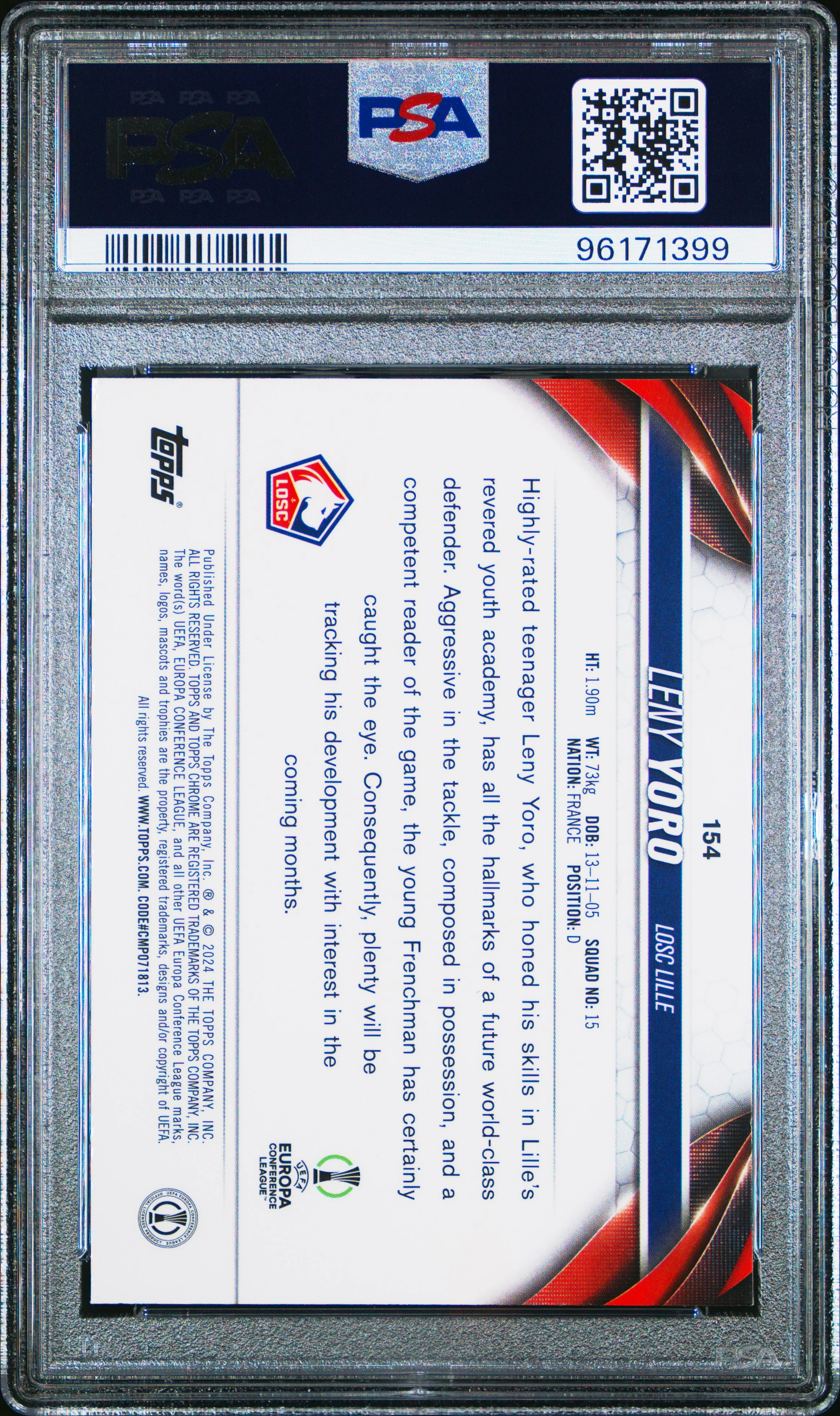 LENY YORO | 2023-24 TOPPS CHROME UEFA CLUB COMPETITIONS 154 | PULSAR | PSA GEM MT 10 - Image 2