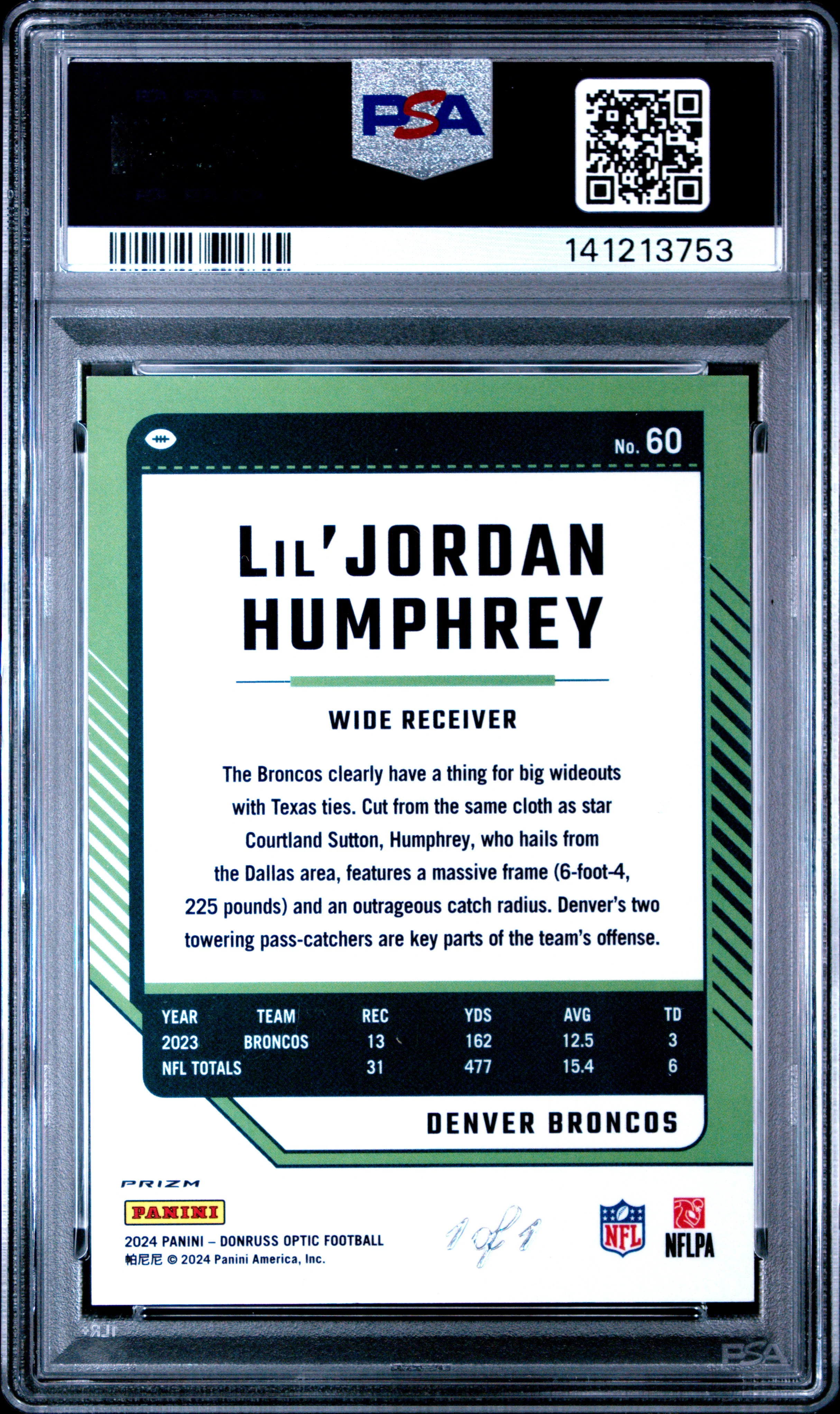 LIL'JORDAN HUMPHREY | 2024 PANINI DONRUSS OPTIC 60 | NEBULA 1/1 | PSA MINT 9 - Image 2