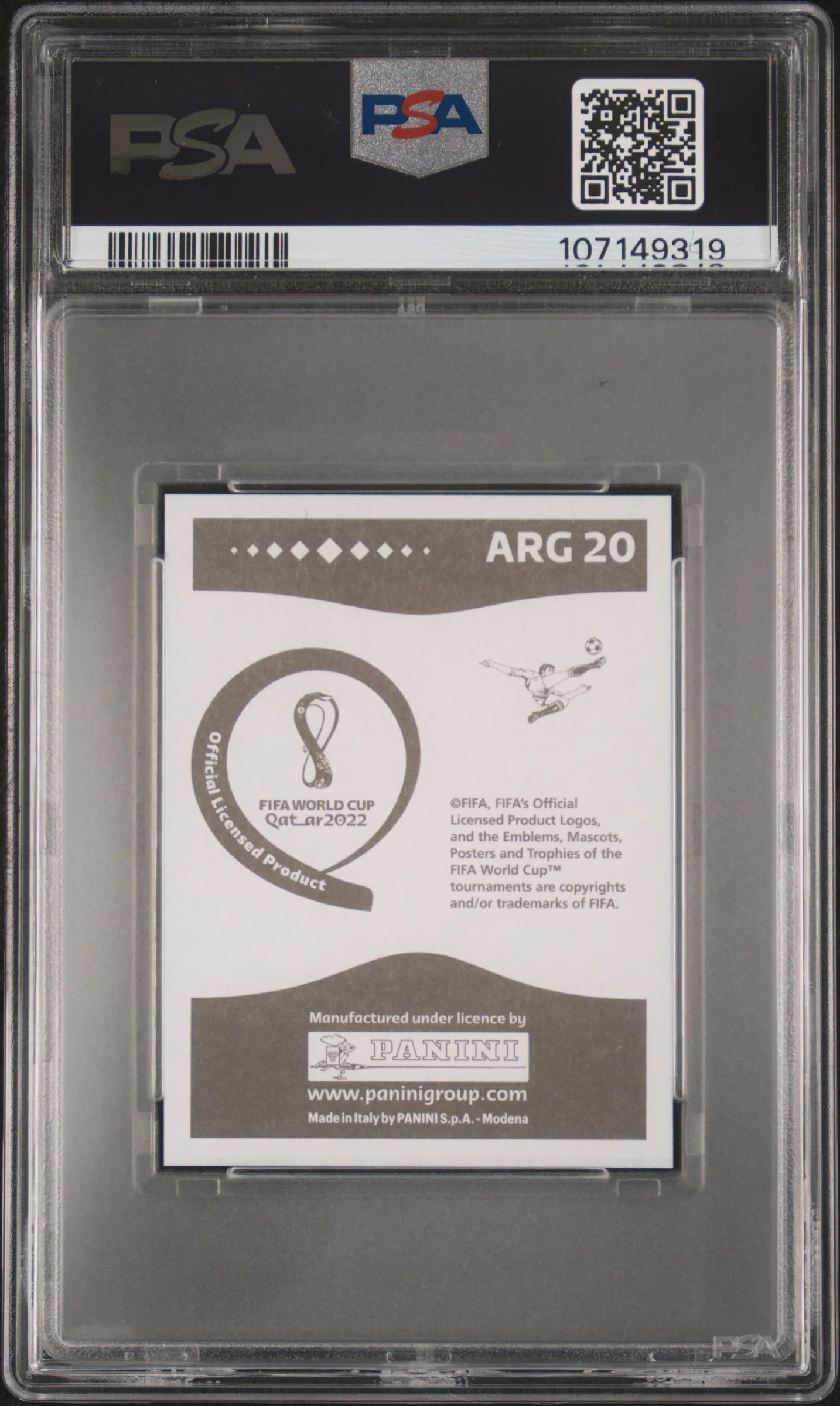 LIONEL MESSI | 2022 PANINI FIFA WORLD CUP QATAR STICKERS ARG20 | STKR-GRAY BK-BLUE BDR. | PSA GEM MT 10 - Image 2