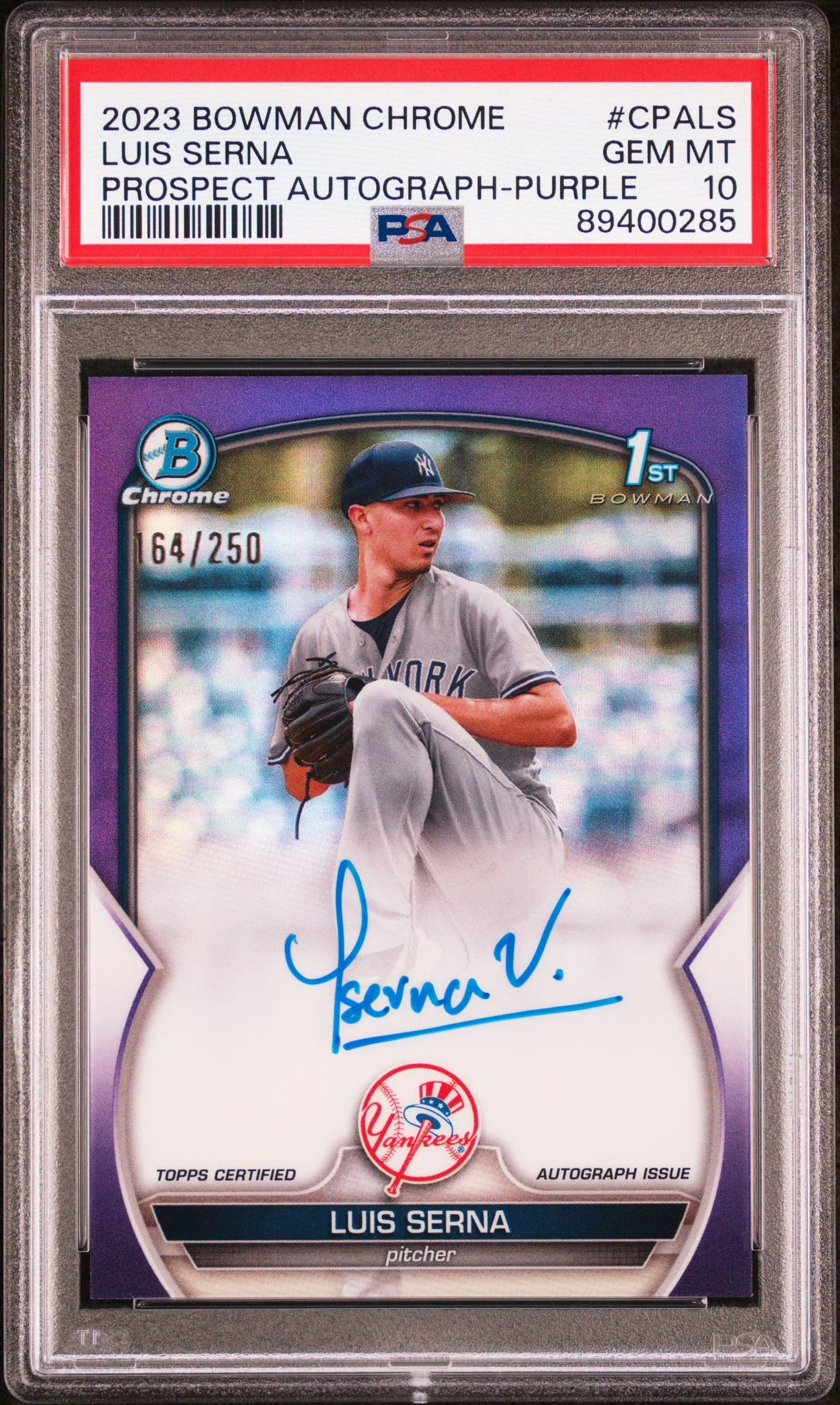 LUIS SERNA | 2023 BOWMAN CHROME PROSPECT AUTOGRAPHS CPALS | PROSPECT AUTO-PURPLE REF | PSA GEM MT 10