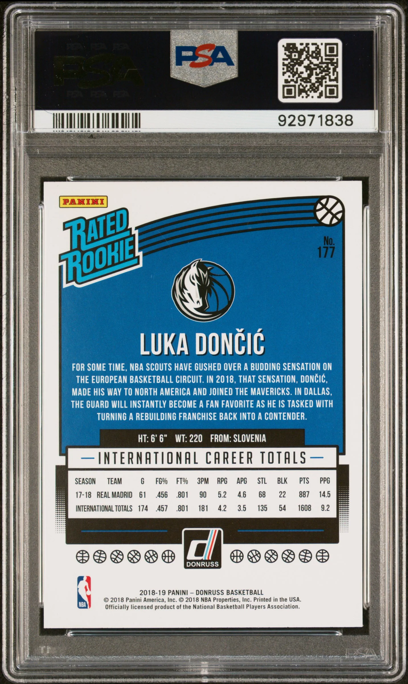 LUKA DONCIC | 2018 PANINI DONRUSS 177 | PSA MINT 9 - Image 2
