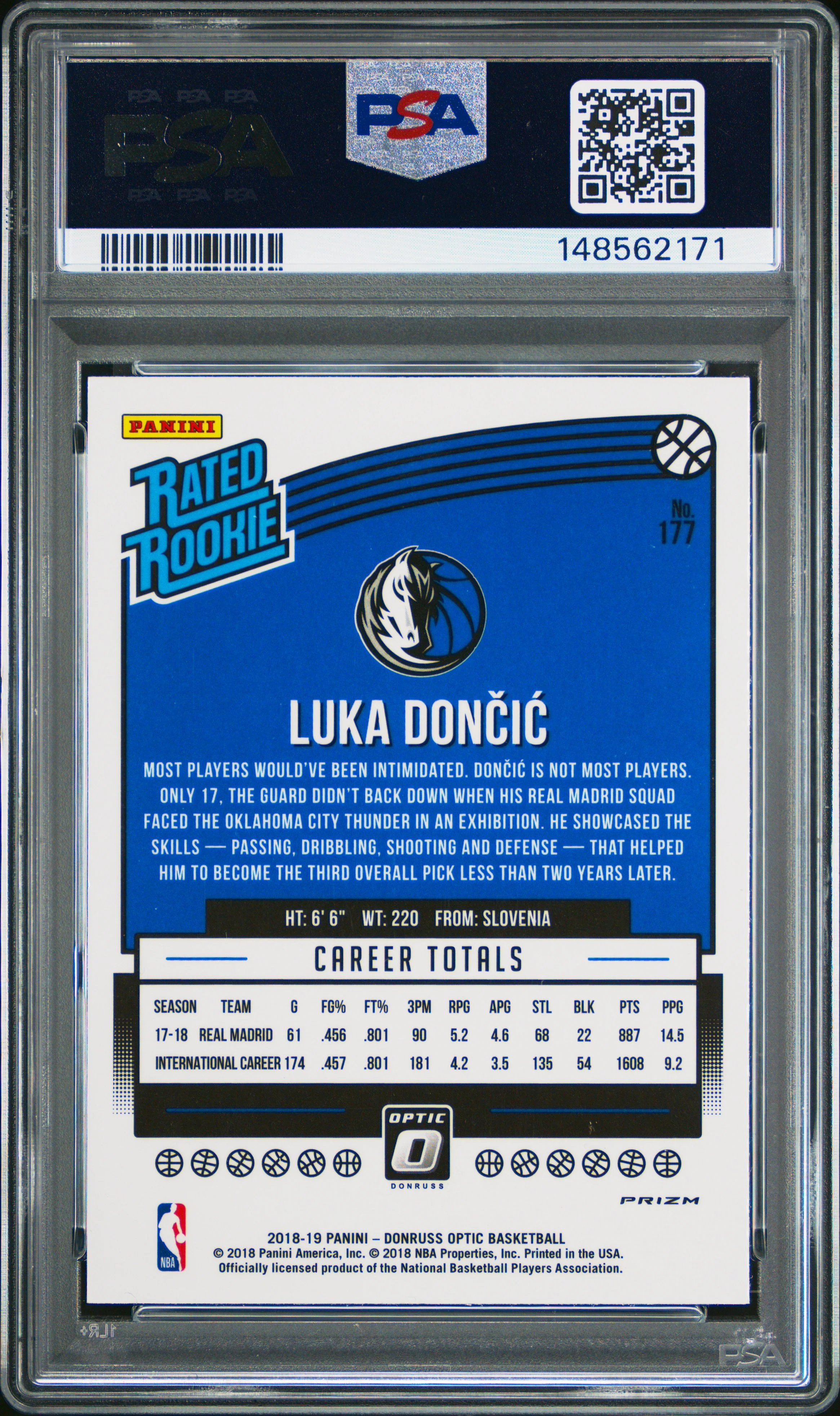 LUKA DONCIC | 2018 PANINI DONRUSS OPTIC 177 | SHOCK | PSA MINT 9 - Image 2