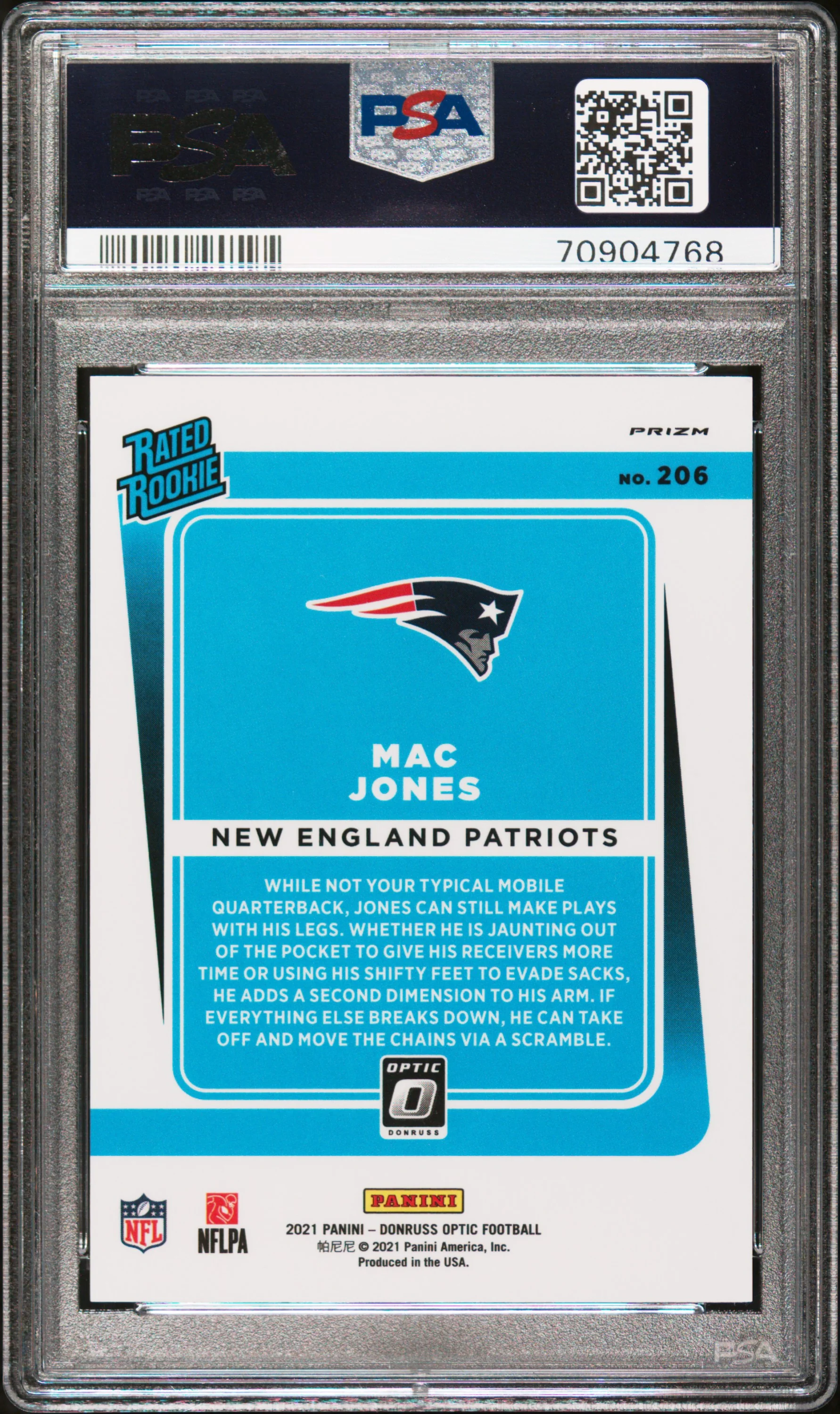 MAC JONES | 2021 PANINI DONRUSS OPTIC 206 | HOLO VARIATION | PSA MINT 9 - Image 2