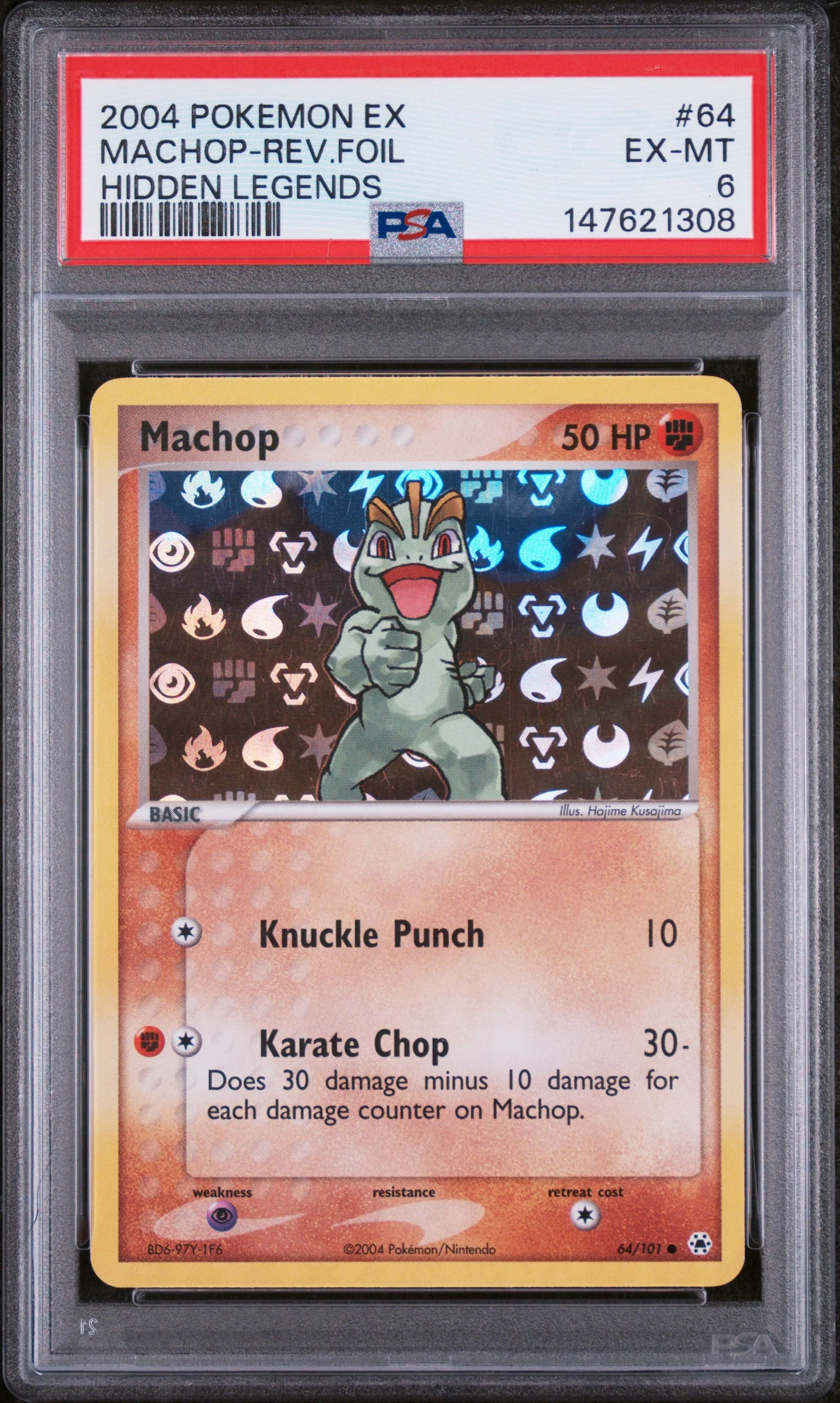 MACHOP-REV.FOIL | 2004 POKEMON EX HIDDEN LEGENDS 64 | HIDDEN LEGENDS | PSA EX-MT 6