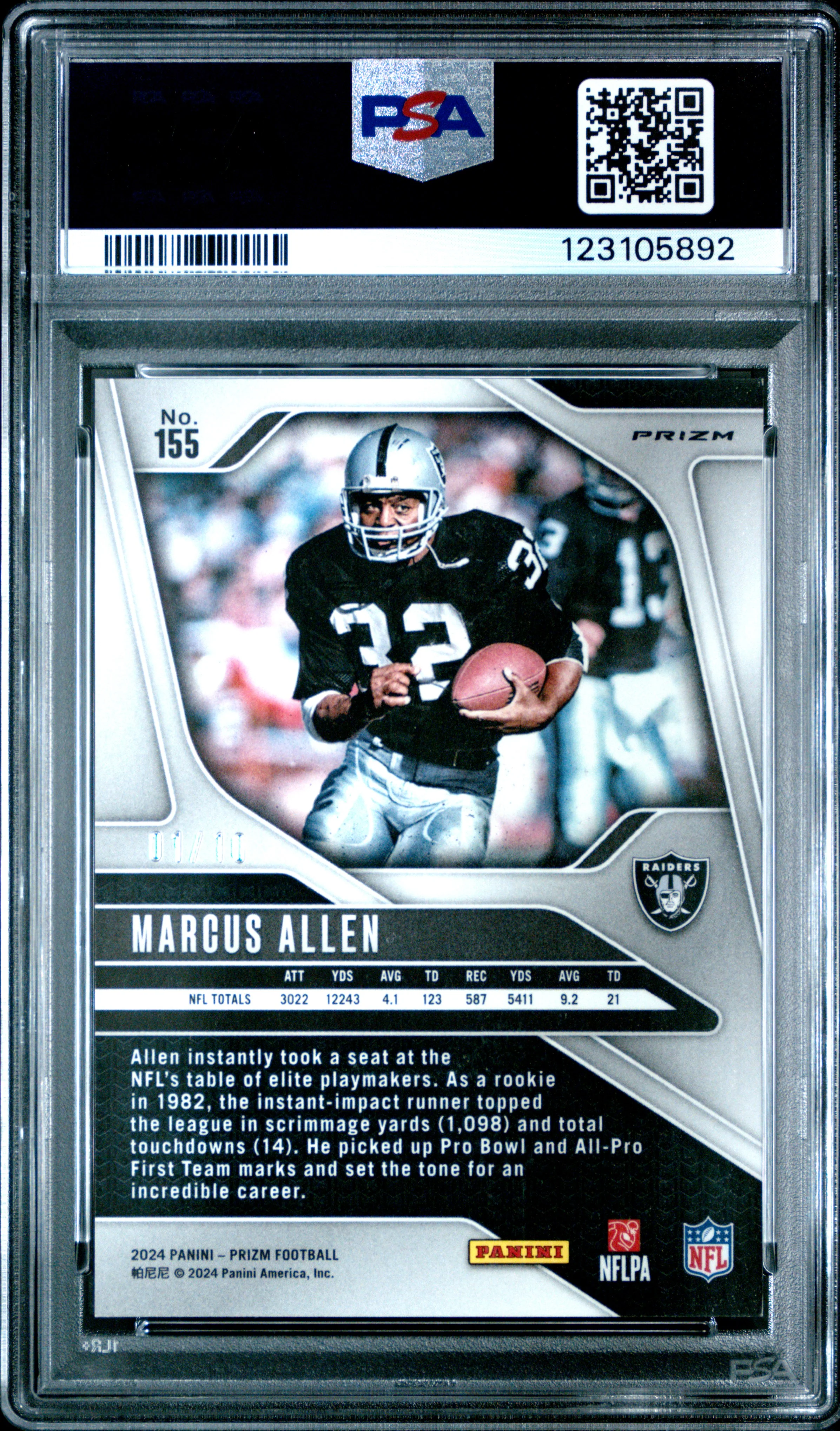MARCUS ALLEN | 2024 PANINI PRIZM 155 | GOLD PRIZM | PSA MINT 9 - Image 2