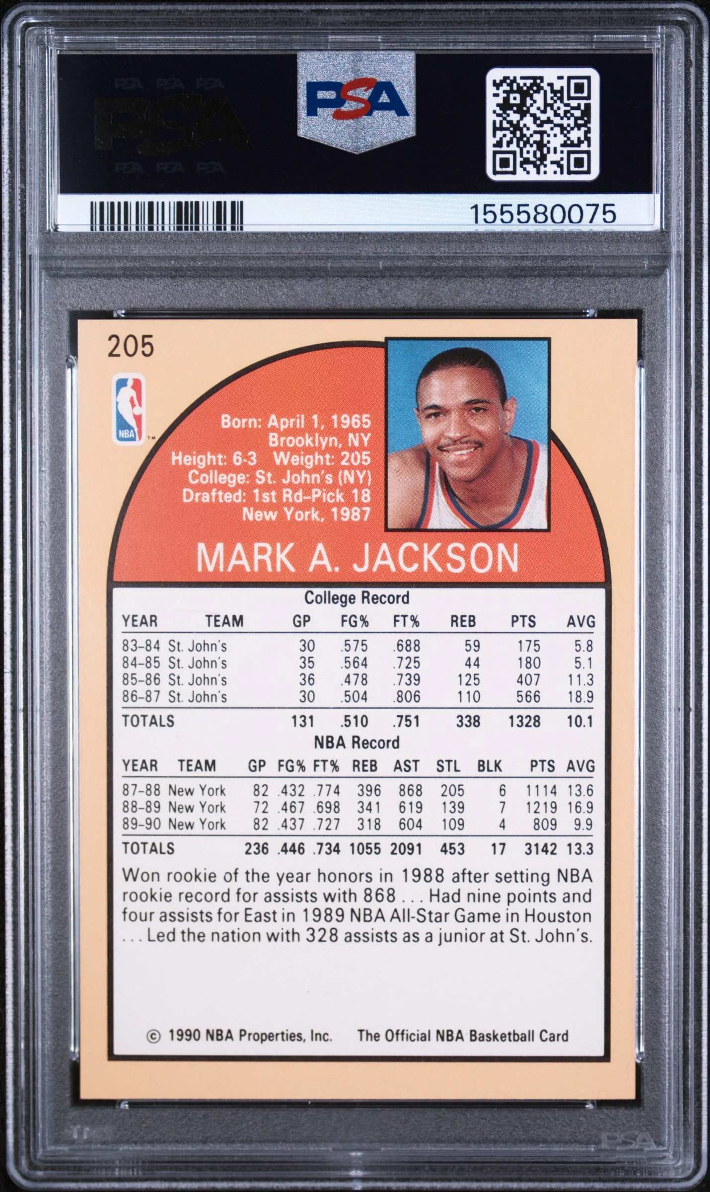 MARK JACKSON | 1990 HOOPS 205 | PSA NM 7 - Image 2