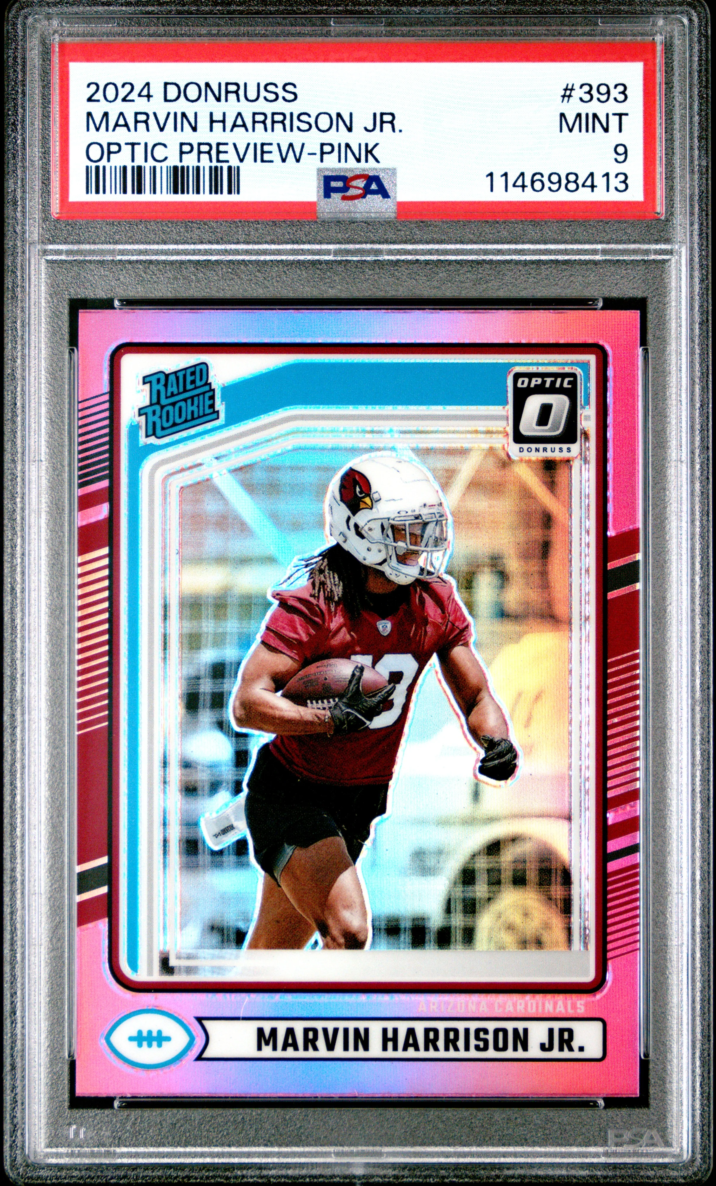 MARVIN HARRISON JR. | 2024 PANINI DONRUSS 393 | OPTIC PREVIEW-PINK | PSA MINT 9