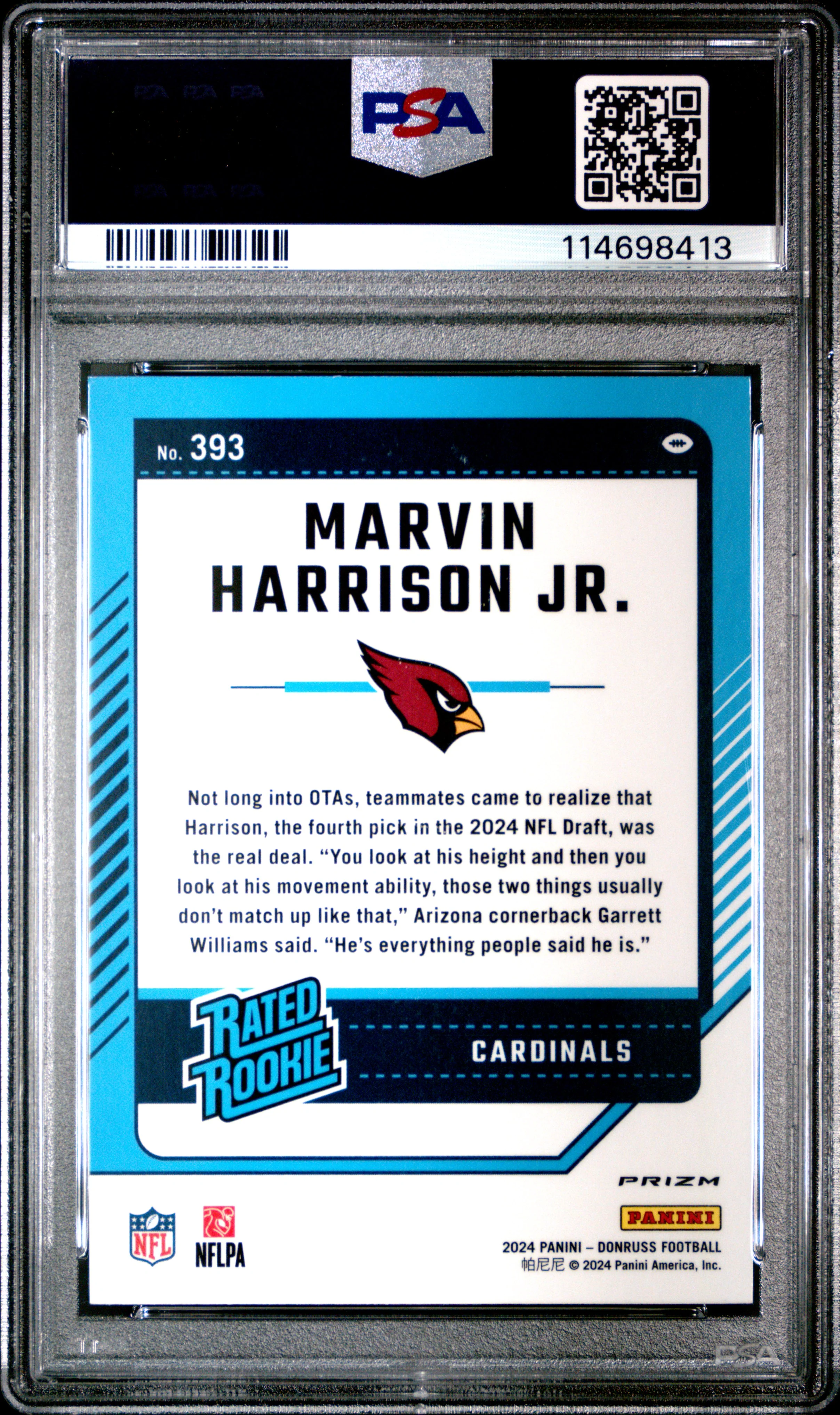 MARVIN HARRISON JR. | 2024 PANINI DONRUSS 393 | OPTIC PREVIEW-PINK | PSA MINT 9 - Image 2