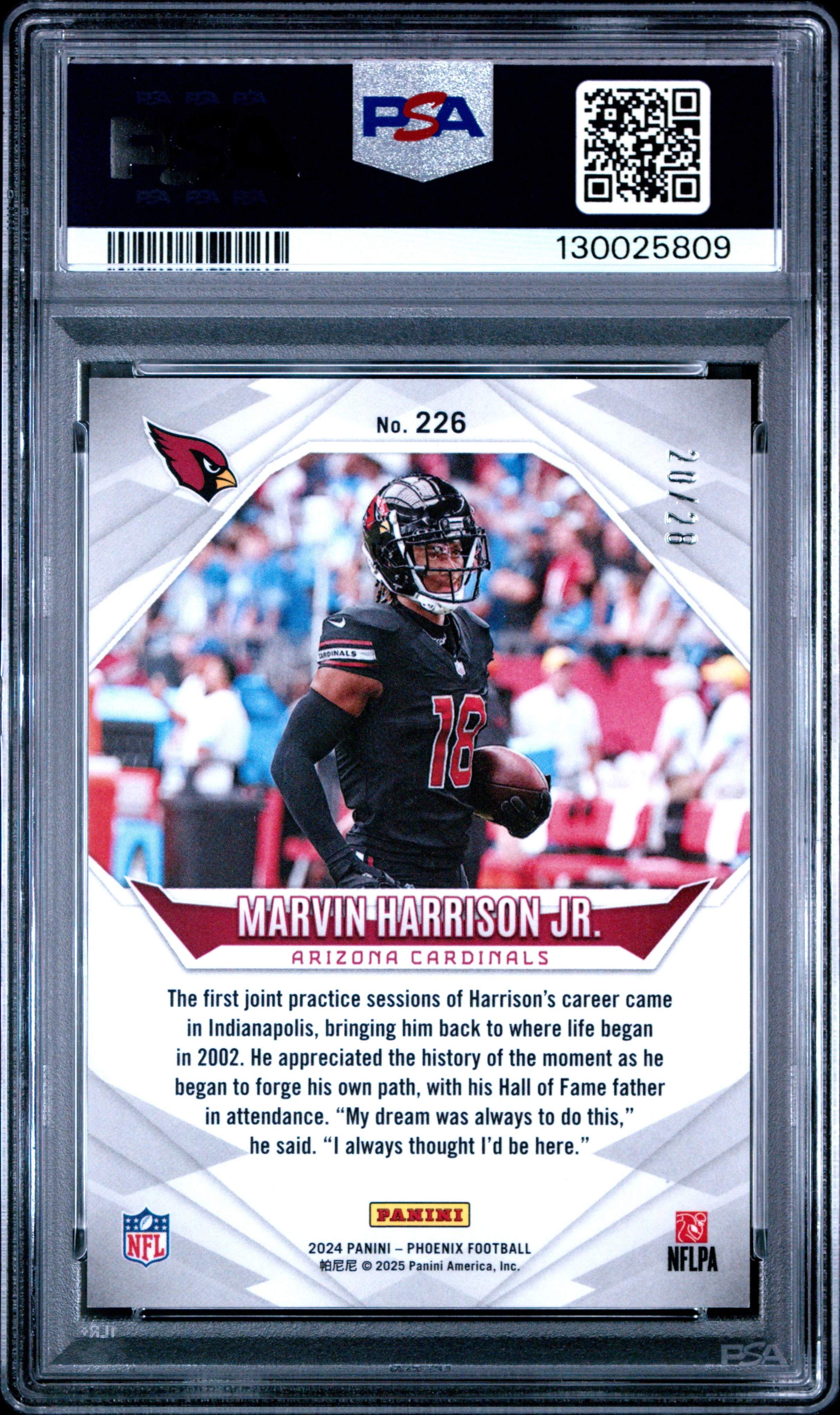 MARVIN HARRISON JR. | 2024 PANINI PHOENIX 226 | TEAL | PSA GEM MT 10 - Image 2