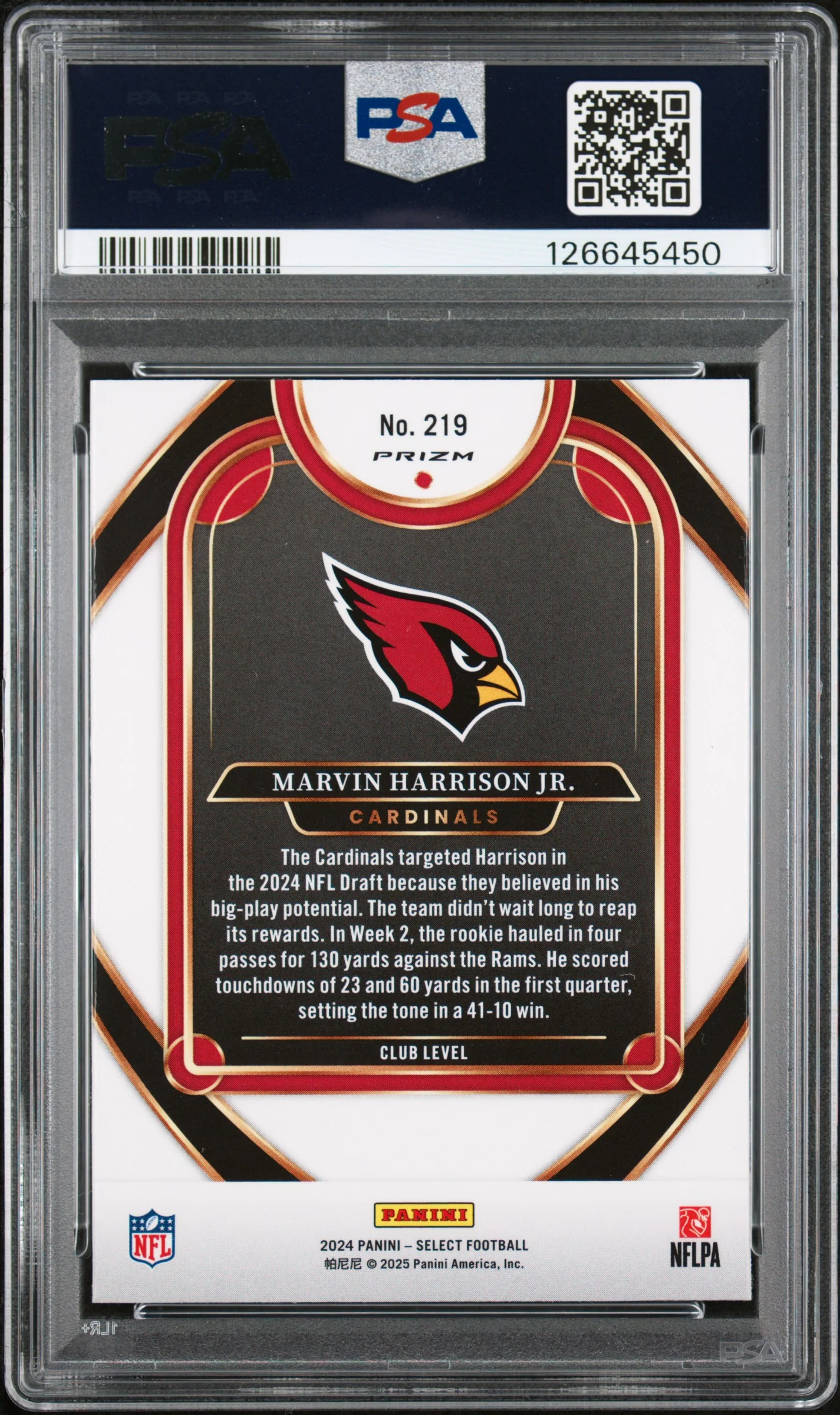 MARVIN HARRISON JR. | 2024 PANINI SELECT 219 | RED & BLUE SHOCK | PSA GEM MT 10 - Image 2