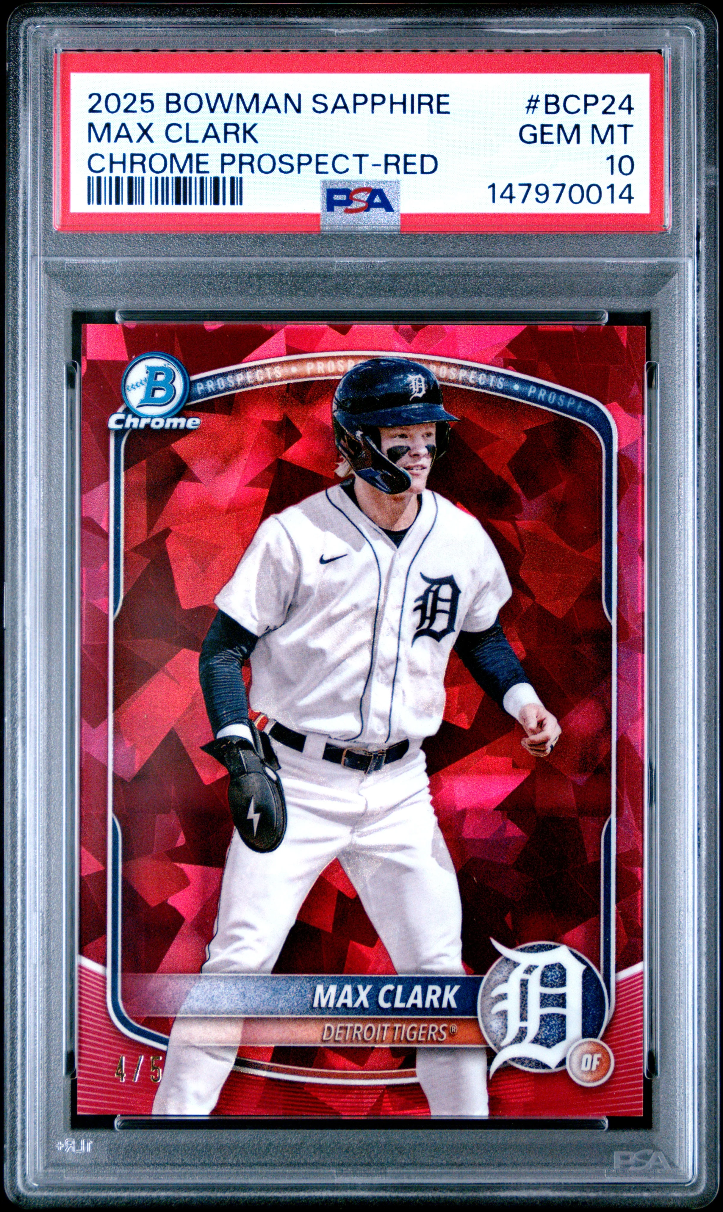 MAX CLARK | 2025 BOWMAN SAPPHIRE EDITION CHROME PROSPECTS BCP24 | CHROME PROSPECT-RED | PSA GEM MT 10