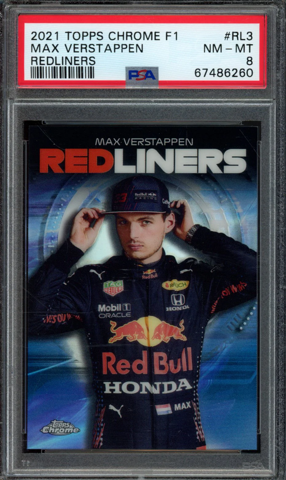 MAX VERSTAPPEN | 2021 TOPPS CHROME FORMULA 1 REDLINERS | PSA NM-MT 8