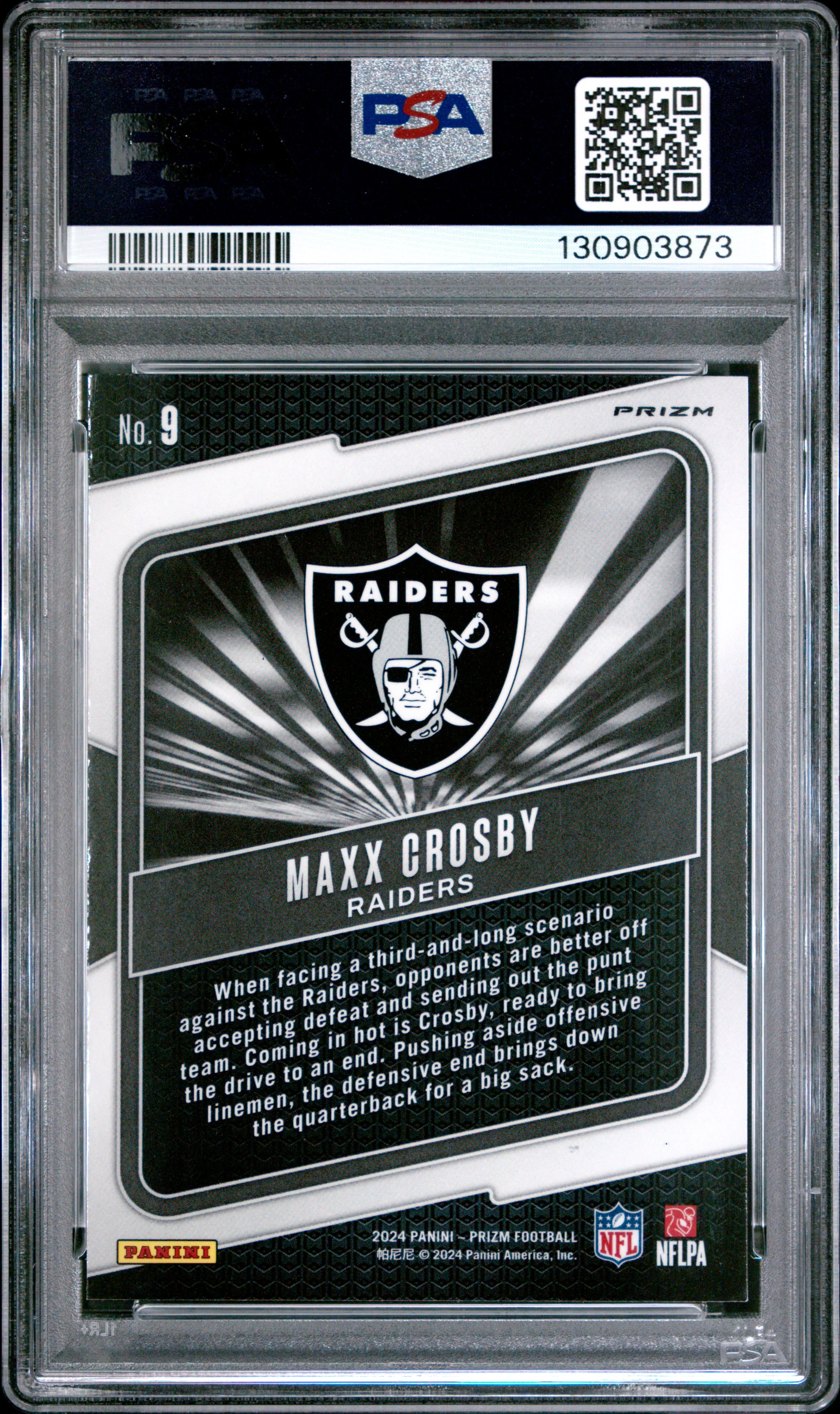 MAXX CROSBY | 2024 PANINI PRIZM HYPE 9 | HYPE-GREEN ICE | PSA MINT 9 - Image 2