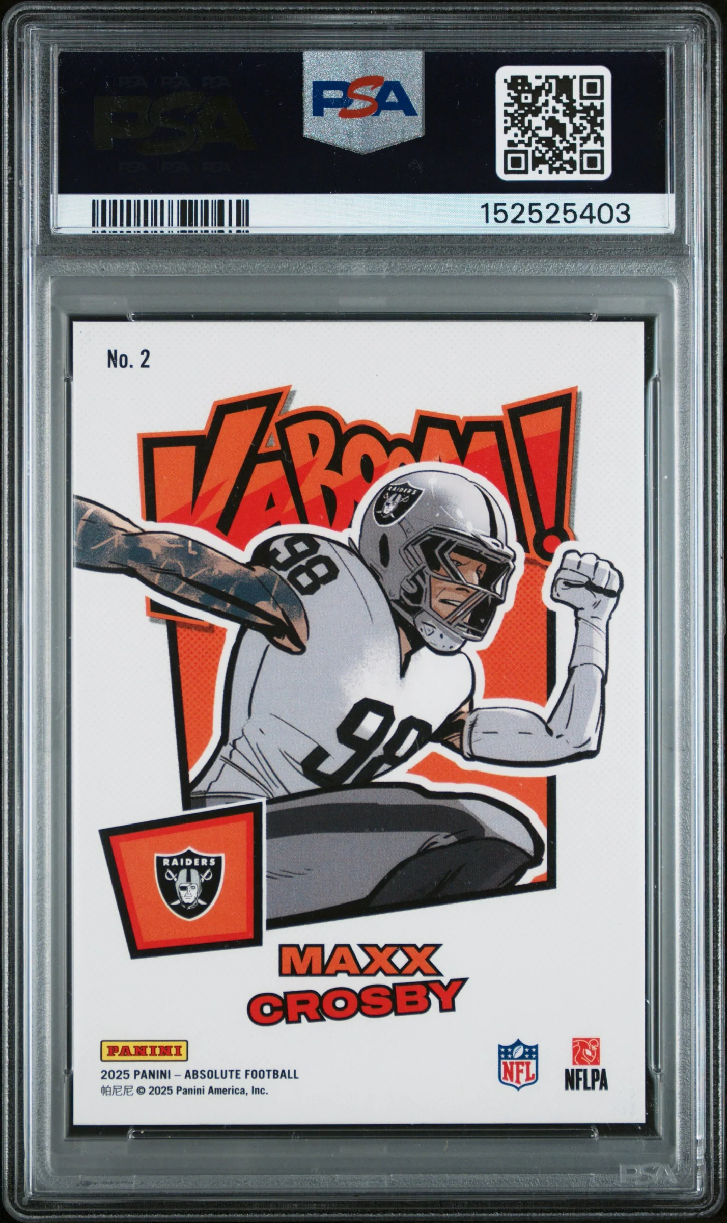 MAXX CROSBY | 2025 PANINI ABSOLUTE KABOOM! HORIZONTAL 2 | PSA GEM MT 10 - Image 2
