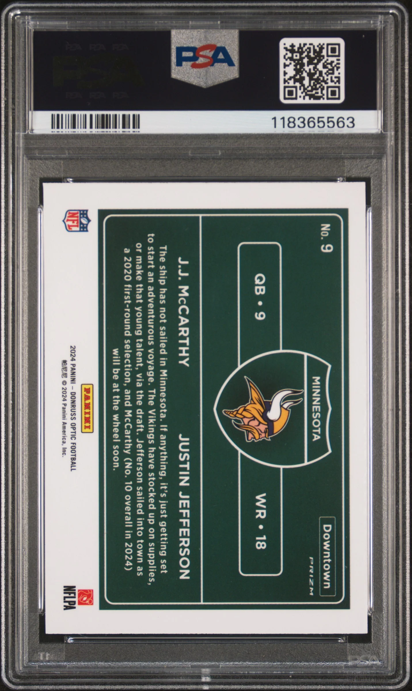 McCARTHY/JEFFERSON | 2024 PANINI DONRUSS OPTIC DOWNTOWN DUOS 9 | PSA GEM MT 10 - Image 2