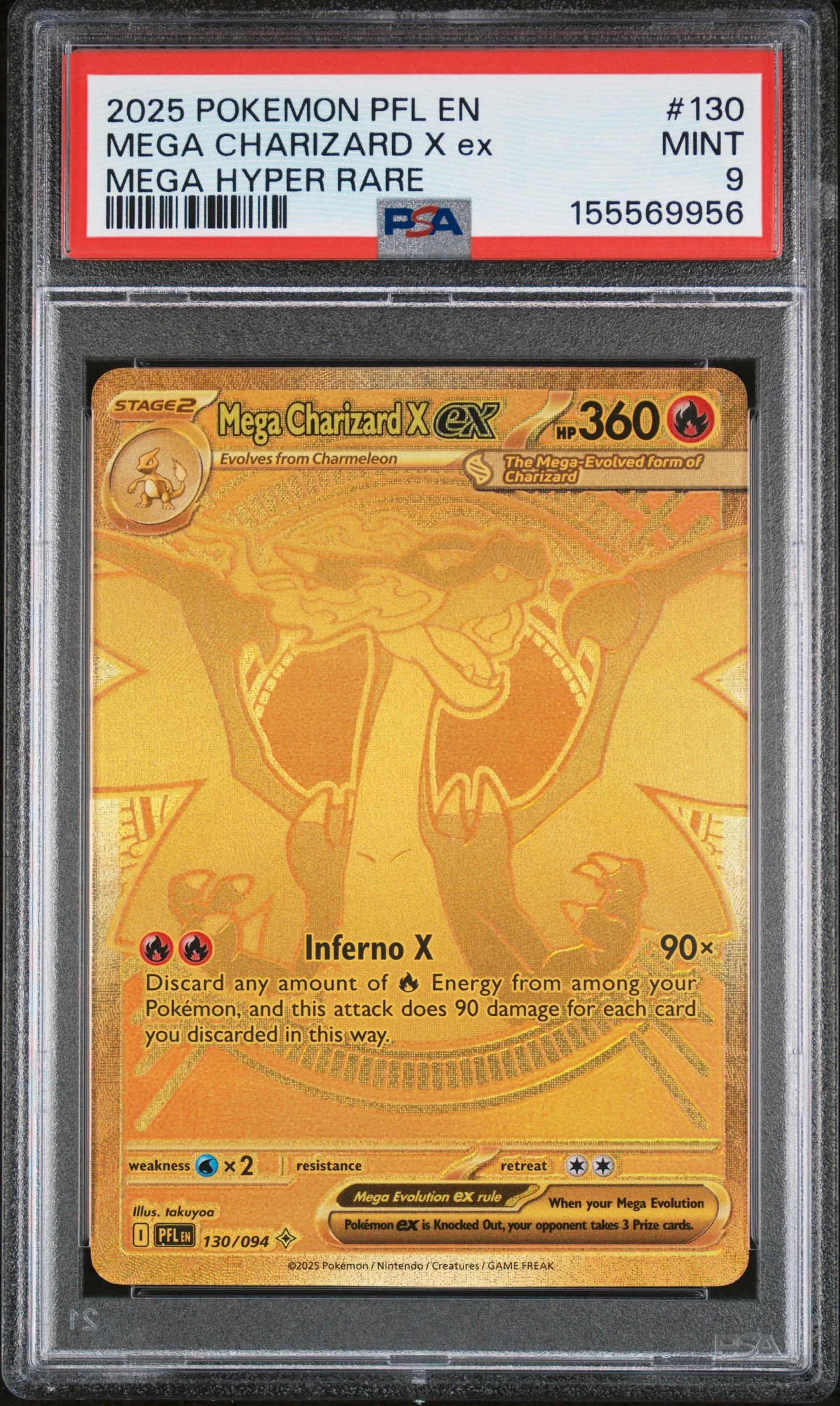 MEGA CHARIZARD X ex | 2025 POKEMON PFL EN-PHANTASMAL FLAMES 130 | MEGA HYPER RARE | PSA MINT 9